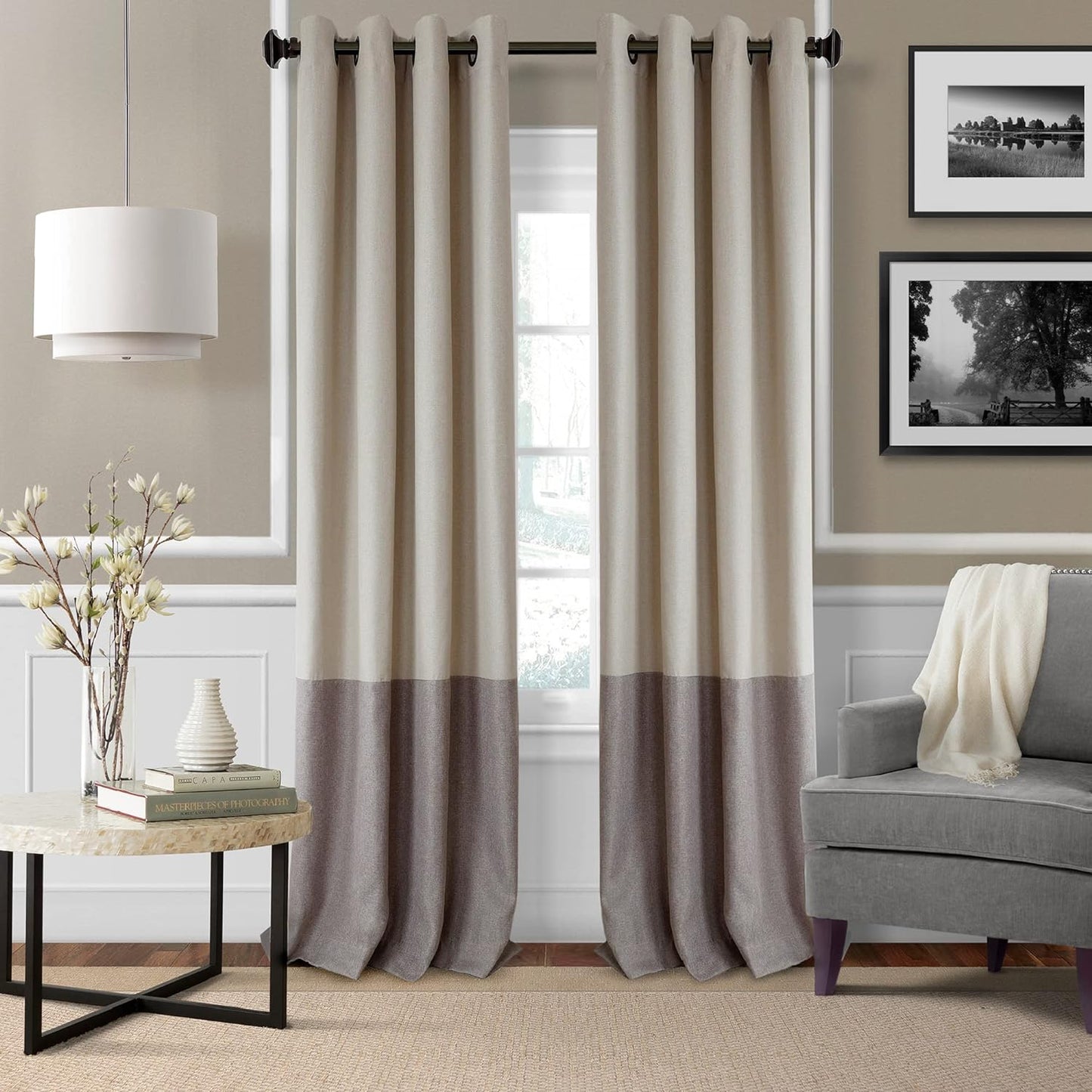 Elrene Home Fashions Braiden Color-Block Blackout Window Curtain, Single Panel, 52 in X 84 in (1 Panel), Navy  Elrene Home Fashions Linen 52" X 95" (1 Panel) 