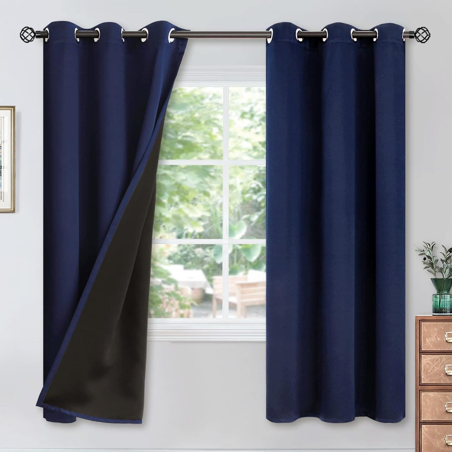 Youngstex Black 100% Blackout Curtains 63 Inches for Bedroom Thermal Insulated Total Room Darkening Curtains for Living Room Window with Black Back Grommet, 2 Panels, 42 X 63 Inch  YoungsTex Navy 42W X 72L 