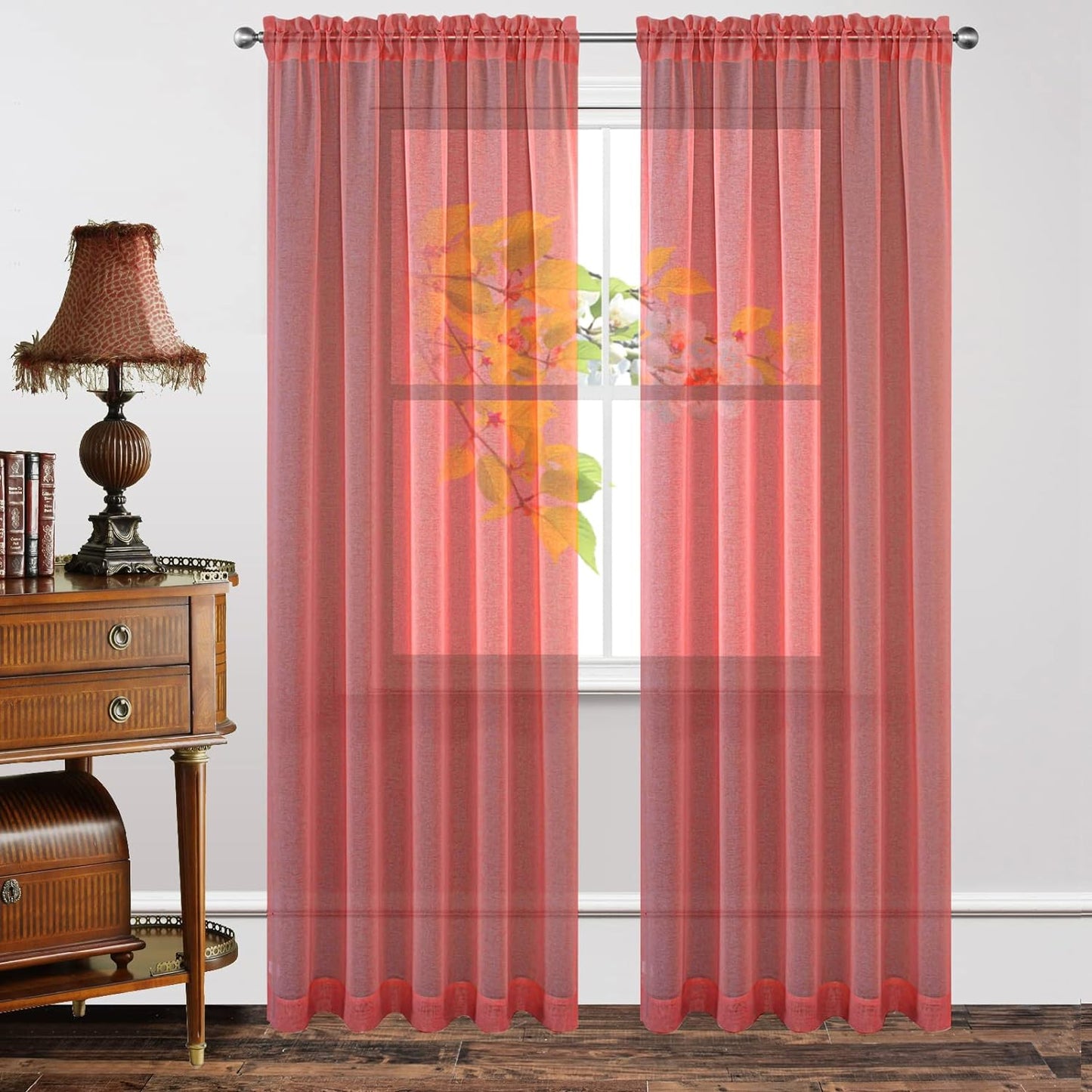 Joydeco White Sheer Curtains 63 Inch Length 2 Panels Set, Rod Pocket Long Sheer Curtains for Window Bedroom Living Room, Lightweight Semi Drape Panels for Yard Patio (54X63 Inch, off White)  Joydeco Red 54W X 84L Inch X 2 Panels 