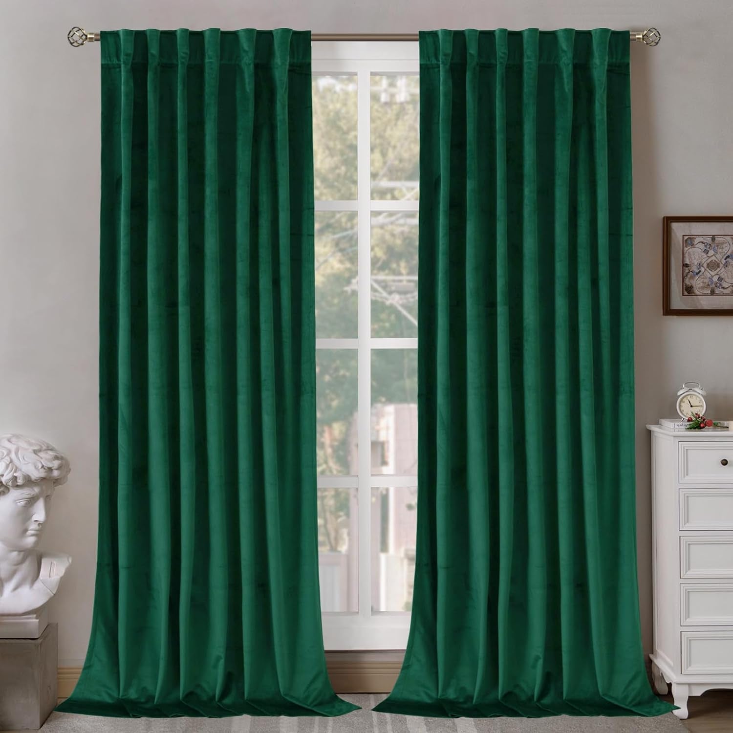 Bgment Grey Velvet Curtains 108 Inches Long for Living Room, Thermal Insulated Room Darkening Curtains Drapes Window Treatment with Back Tab and Rod Pocket, Set of 2 Panels, 52 X 108 Inch  BGment Emerald 52W X 120L 