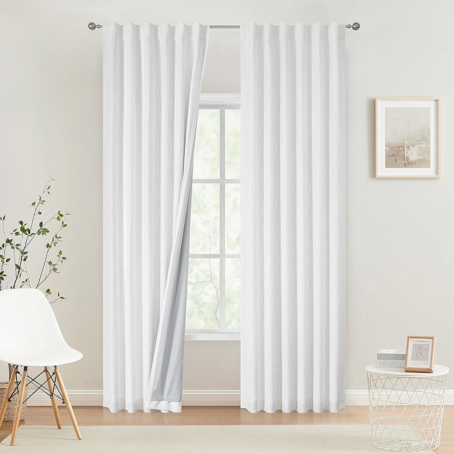 Vision Home Beige Full Blackout Curtains 84 Inch for Bedroom Living Room Darkening Farmhouse Window Treatment Panels Thermal Insulated Rod Pocket Back Tab Soundproof Linen Drapes 2 Panels 50" Wx84 L  Vision Home White 50"X108"X2 