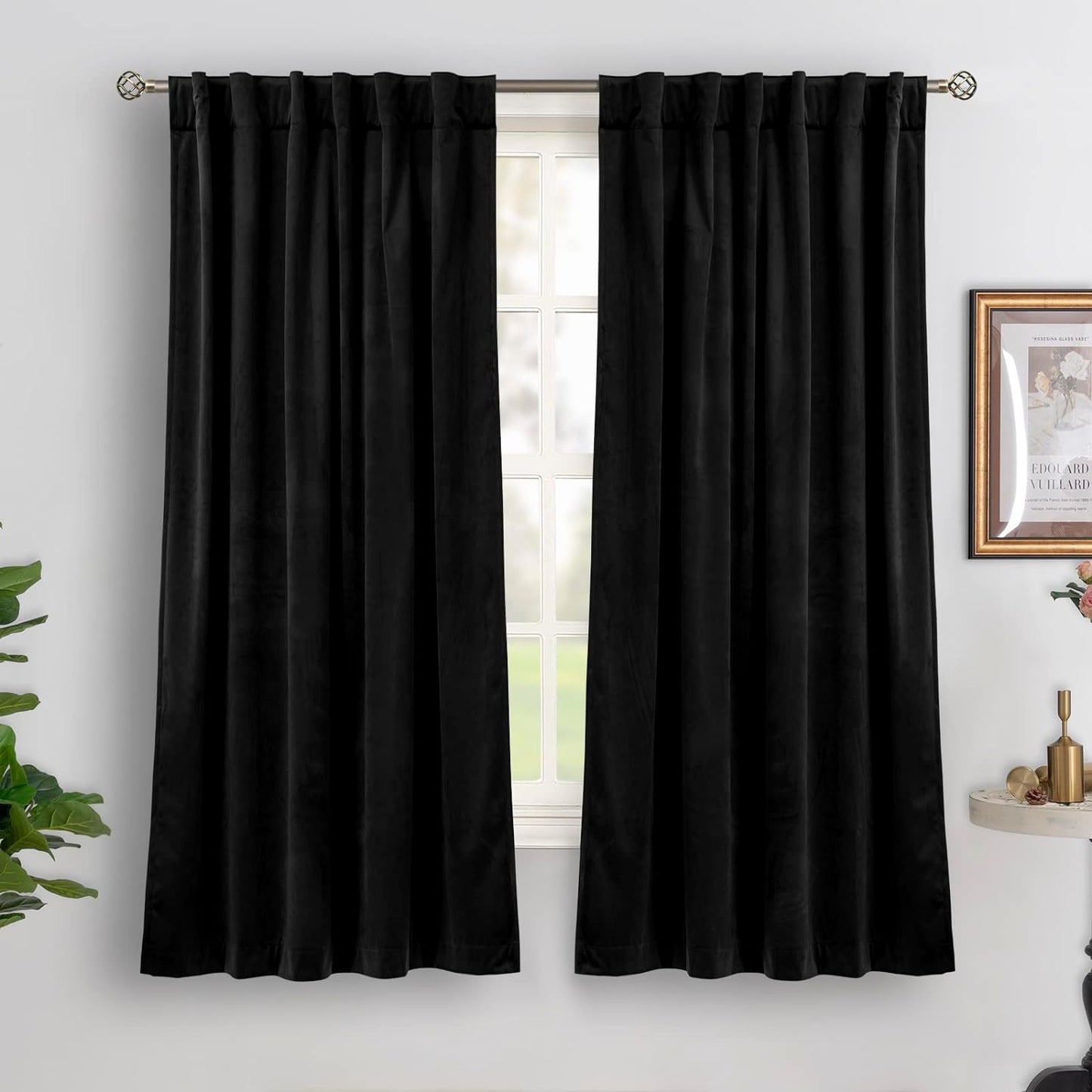 Bgment Grey Velvet Curtains 108 Inches Long for Living Room, Thermal Insulated Room Darkening Curtains Drapes Window Treatment with Back Tab and Rod Pocket, Set of 2 Panels, 52 X 108 Inch  BGment Black 52W X 63L 