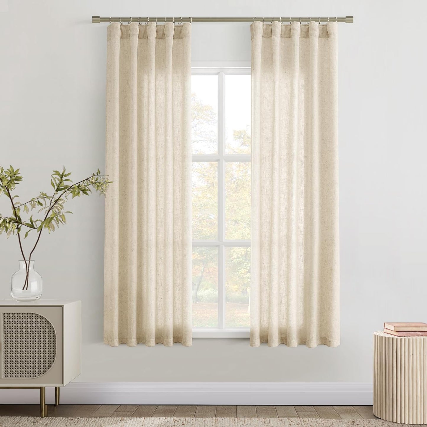 Joywell Natural Linen Cream Curtains 84 Inches Long for Living Room Bedroom Hook Belt Back Tab Pinch Pleated Light Filtering Ivory White Neutral Boho Modern Farmhouse Linen Drapes 84 Length 2 Panels  Joywell Sand Beige 38W X 63L Inch X 2 Panels 