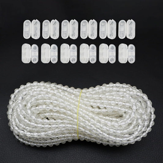 FQTANJU 10 Yards Clear Plastic Roller Blind Bead Chain Cord with 12 PCS Connector Clips Replacement Repair Fittings Parts for Vertical Shades Roman Shades Roller Shade Blind