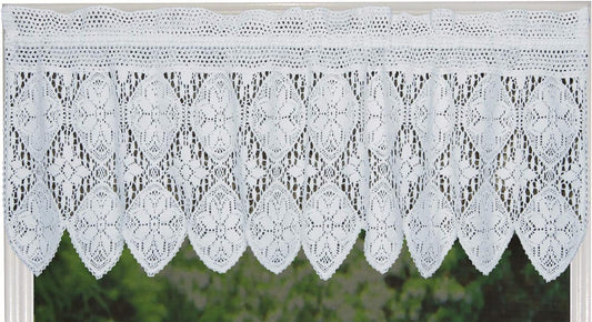 Knitted Crochet Lace Kitchen Curtain Valance WHITE, 100% Cotton