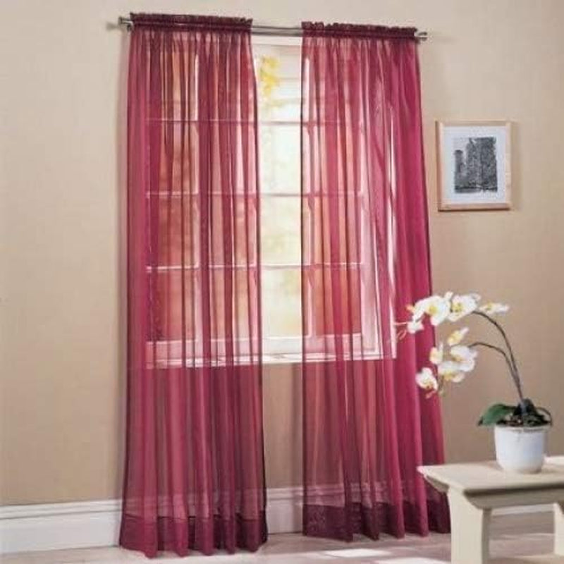 2 Piece Sheer Luxury Curtain Panel Set for Kitchen/Bedroom/Backdrop 84" Inches Long (White )  Jasmine Linen Burgundy  