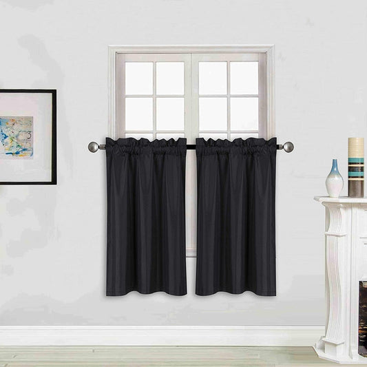 Home Collection 2 Panels 100% Blackout Curtain Set Solid Color with Rod Pocket Short Tier Drapes for Kitchen, Dinning Room, Bathroom, Bedroom,Living Room Window New (58” Wide X 23” Long, Black)  Kids Zone home Linen Black 58” Wide X 34” Long 