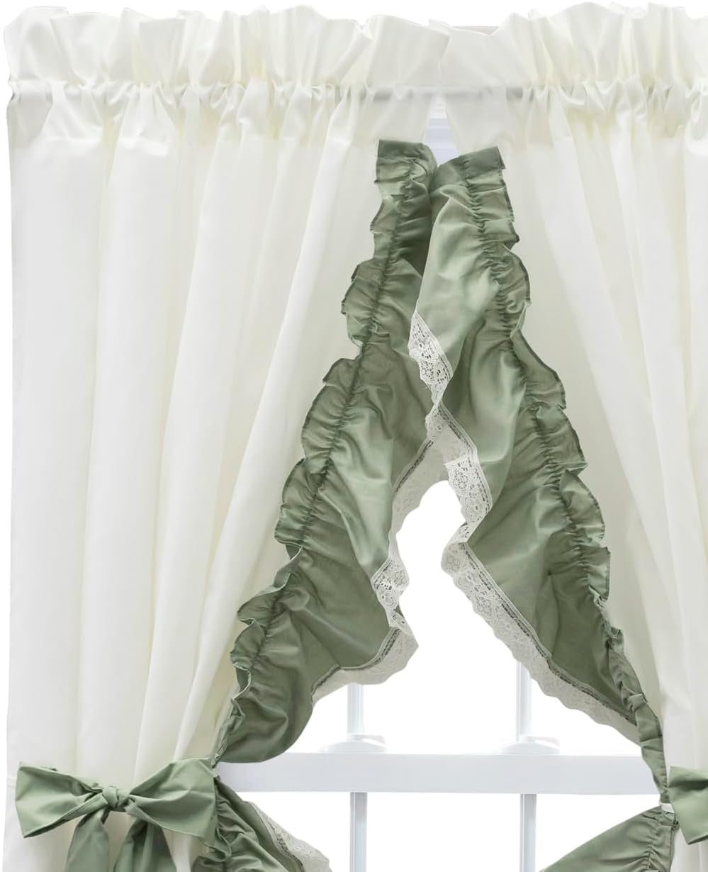 Ellis Curtain Madelyn 100" X 63" Ruffled Victorian Priscillas with Tiebacks, Sage
