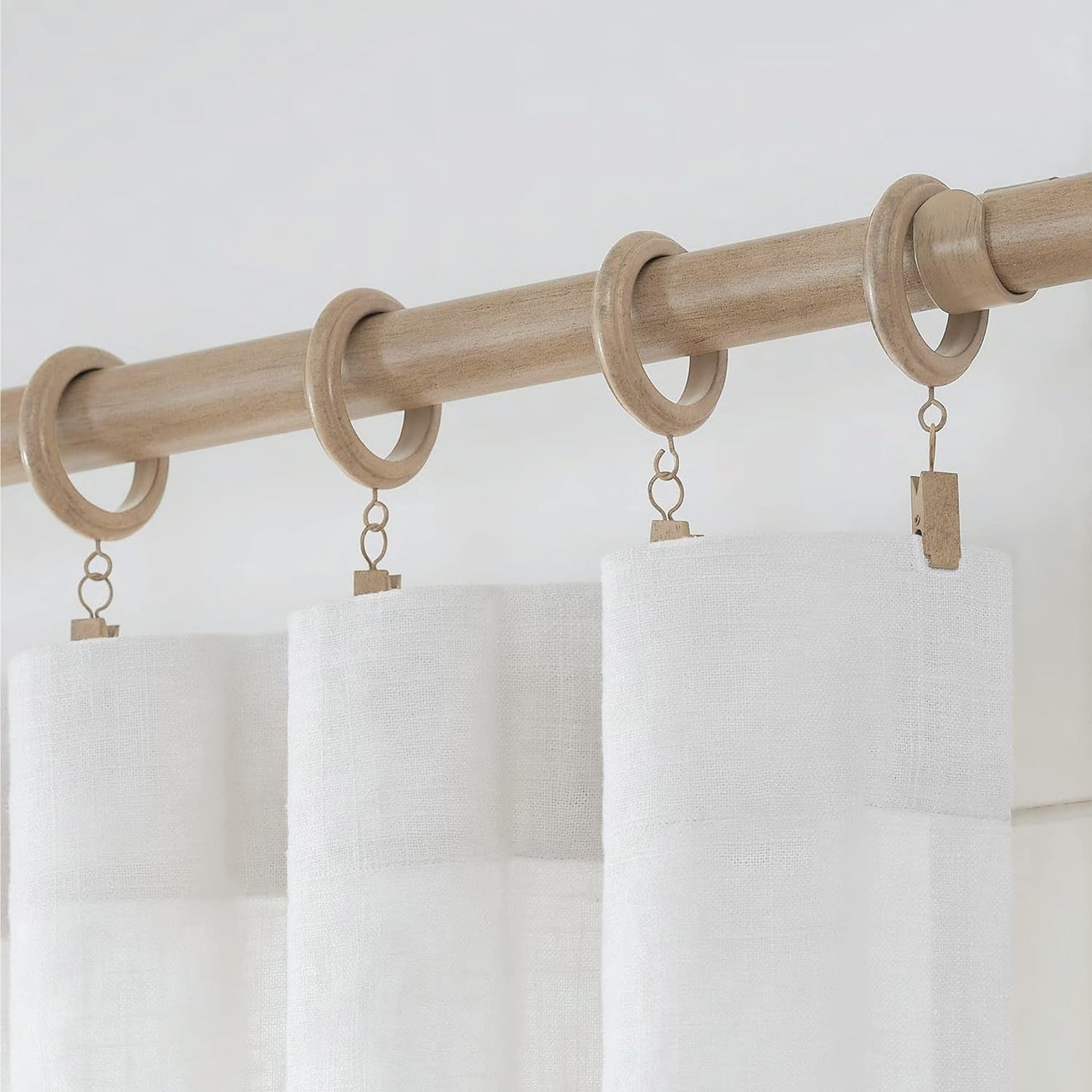 MODE Farmhouse Collection Beveled Curtain Clip Rings, Set of 14 Curtain Rings with Clips, Fits MODE Farmhouse Curtain Rod Sets, 1 3/4”, Weathered Oak