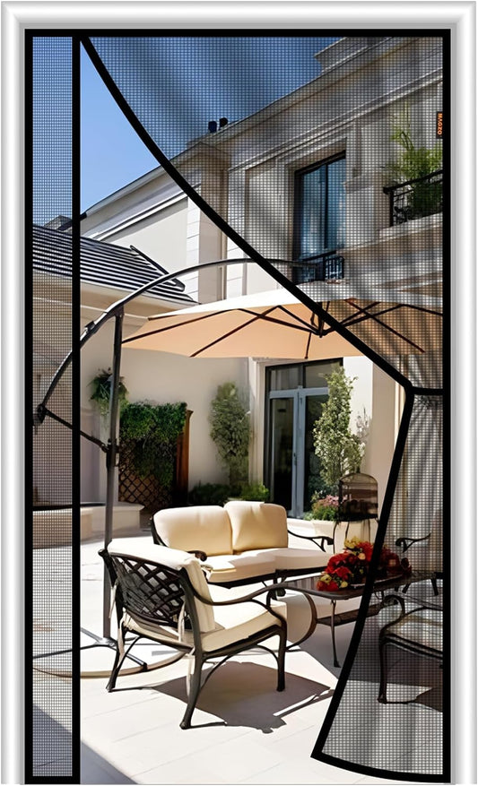 MAGZO Magnetic Screen Door, Fits Door Size 32'' X 80'', Reversible Left Right Side Opening, Upgraded Polyester with Strong Magnets, Mesh Net Curtain for Sliding Glass/Patio/French/Back Doors, Black  MAGZO Black Fit Door Size 34'' X 82'' 
