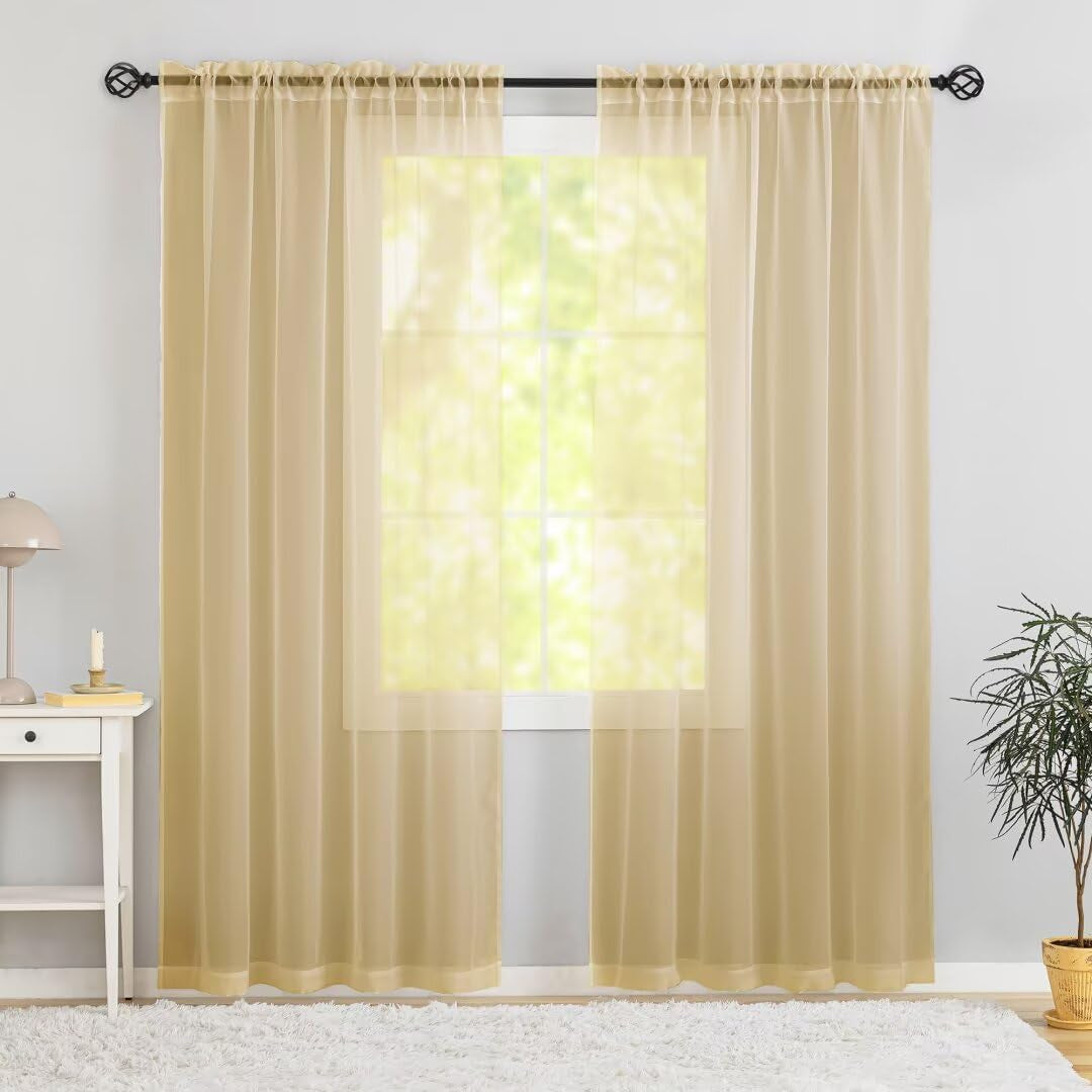 Semi Voile White Sheer Curtains 84 Inches Long 2 Panels Rod Pocket Window Treatment for Living Room Bedroom Dining Room(White 52" W X 84" L)  Karseteli Beige 52"W X 72"L 