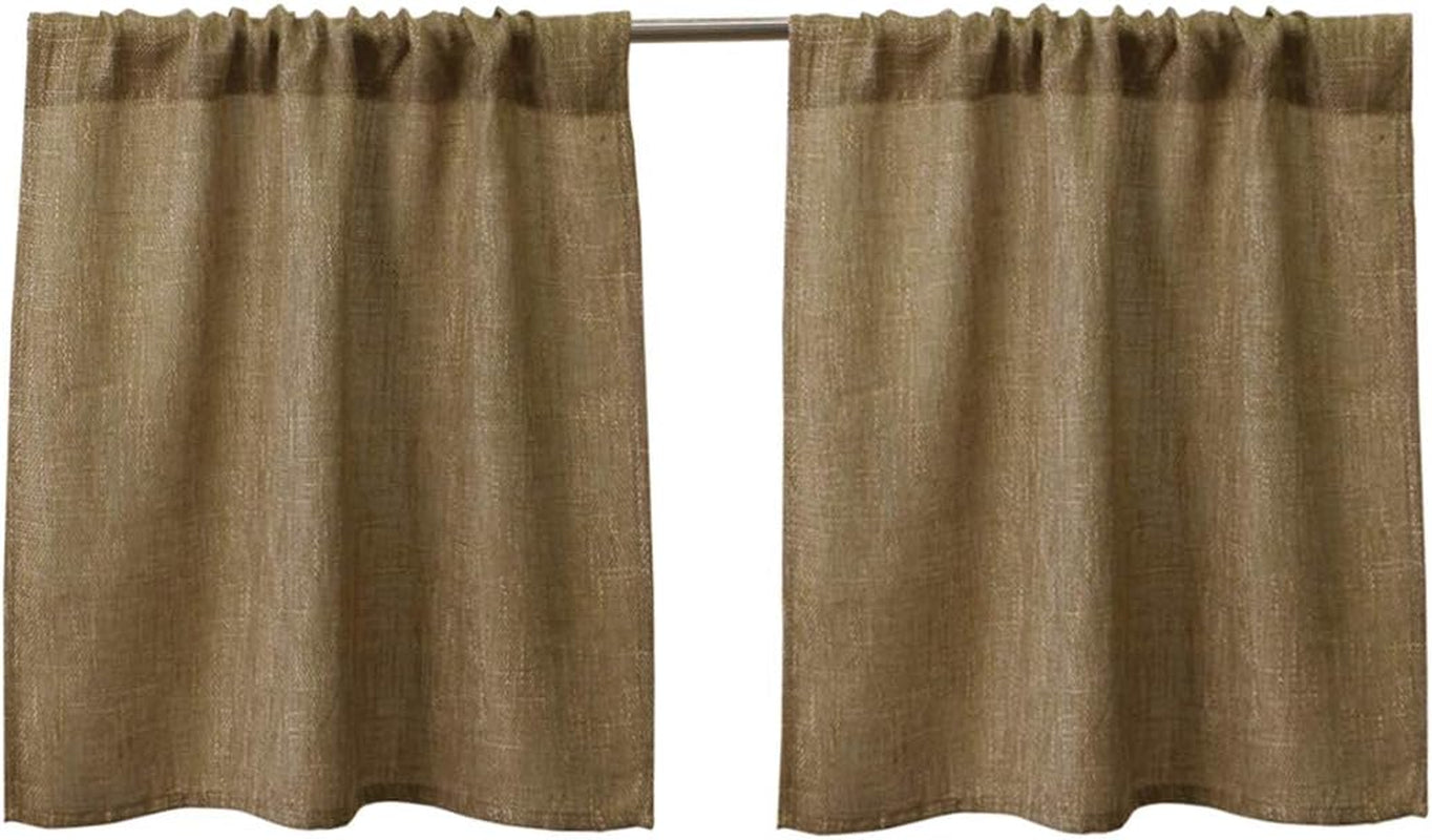 Valea Home Soft Burlap Short Curtains Rustic Natural Rod Pocket Curtain Panels for Small Window 45 Inch Length Cafe Kitchen Curtains, 2 Panels, White  Valea Home Tan 26"Wx24"L 