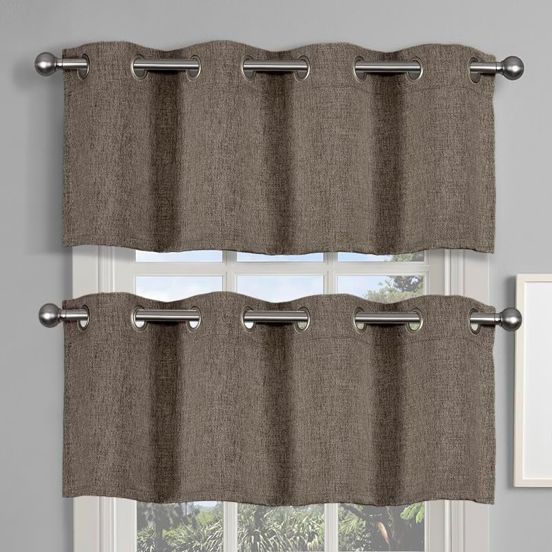 Burlap Blackout Valance Grommets Window Curtain Valance for Home Decor-52 Wx18 L Inches,1 Pack-Dark Beige