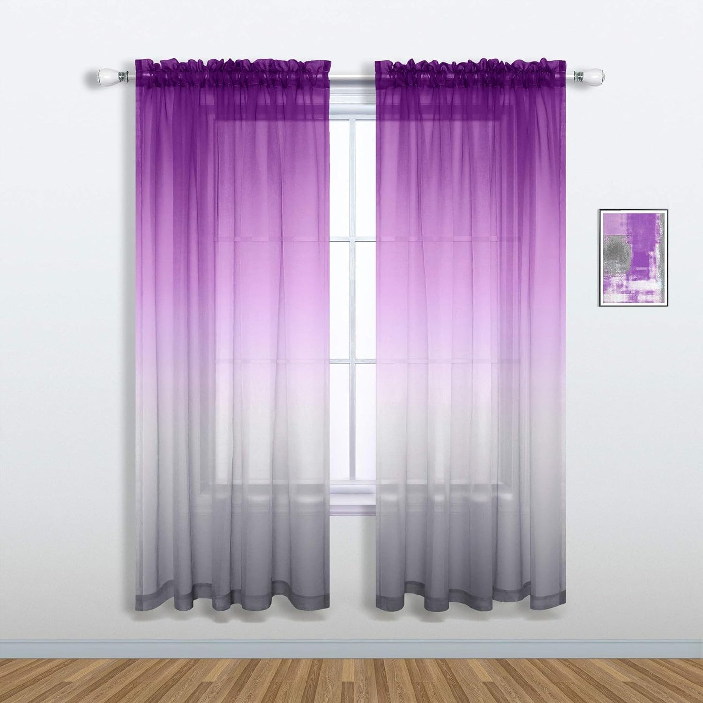 Pink and Purple Curtains for Girls Bedroom Decor Set 1 Single Panel Pocket Window Voile Pastel Sheer Ombre Rainbow Curtain for Kid Room Decoration Teen Princess 63 Inch Length Gradient Lilac Lavender  MRS.NATURALL TEXTILE Purple And Gray 52X63 