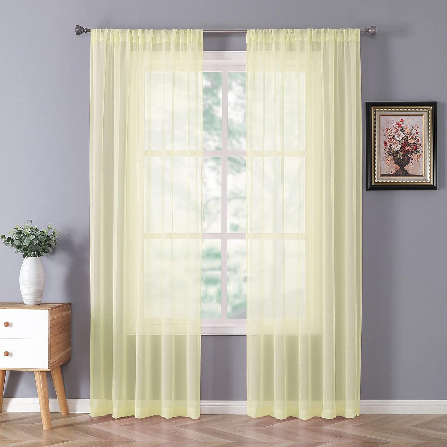 Tollpiz Short Sheer Curtains Linen Textured Bedroom Curtain Sheers Light Filtering Rod Pocket Voile Curtains for Living Room, 54 X 45 Inches Long, White, Set of 2 Panels  Tollpiz Tex Transparent Yellow 54"W X 72"L 