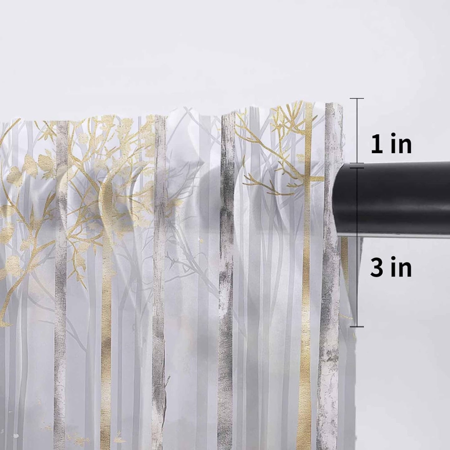 Abstract Forest Valance Curtains for Kitchen/Living Room/Bathroom/Bedroom Window,Rod Pocket Small Topper Half Short Window Curtains Voile Sheer Scarf, Modern Landscape Painting Grey Gold 42"X18"