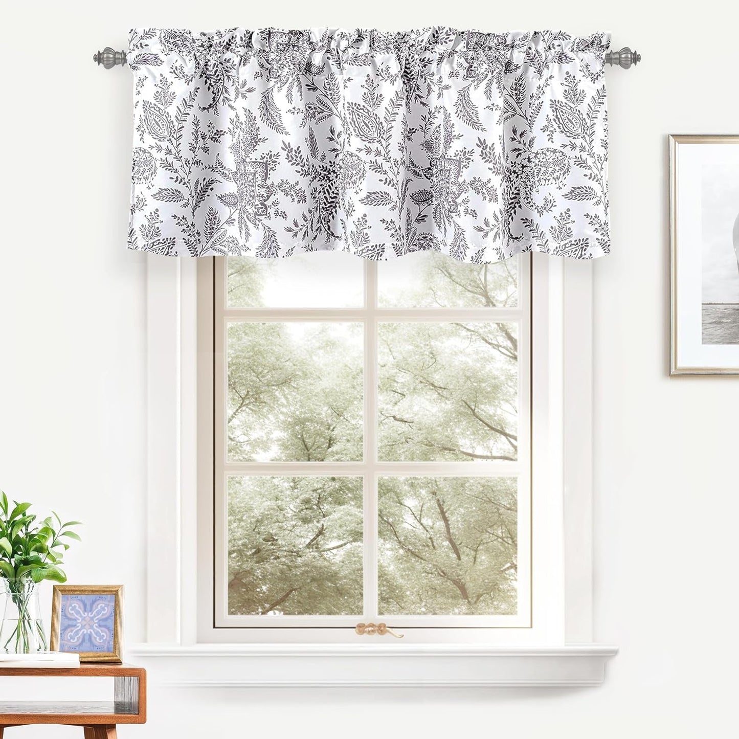 Driftaway Isla Paisley Floral Pattern Blackout Thermal Insulated Window Curtain Valance Rod Pocket 52 Inch by 18 Inch plus 2 Inch Header Gray
