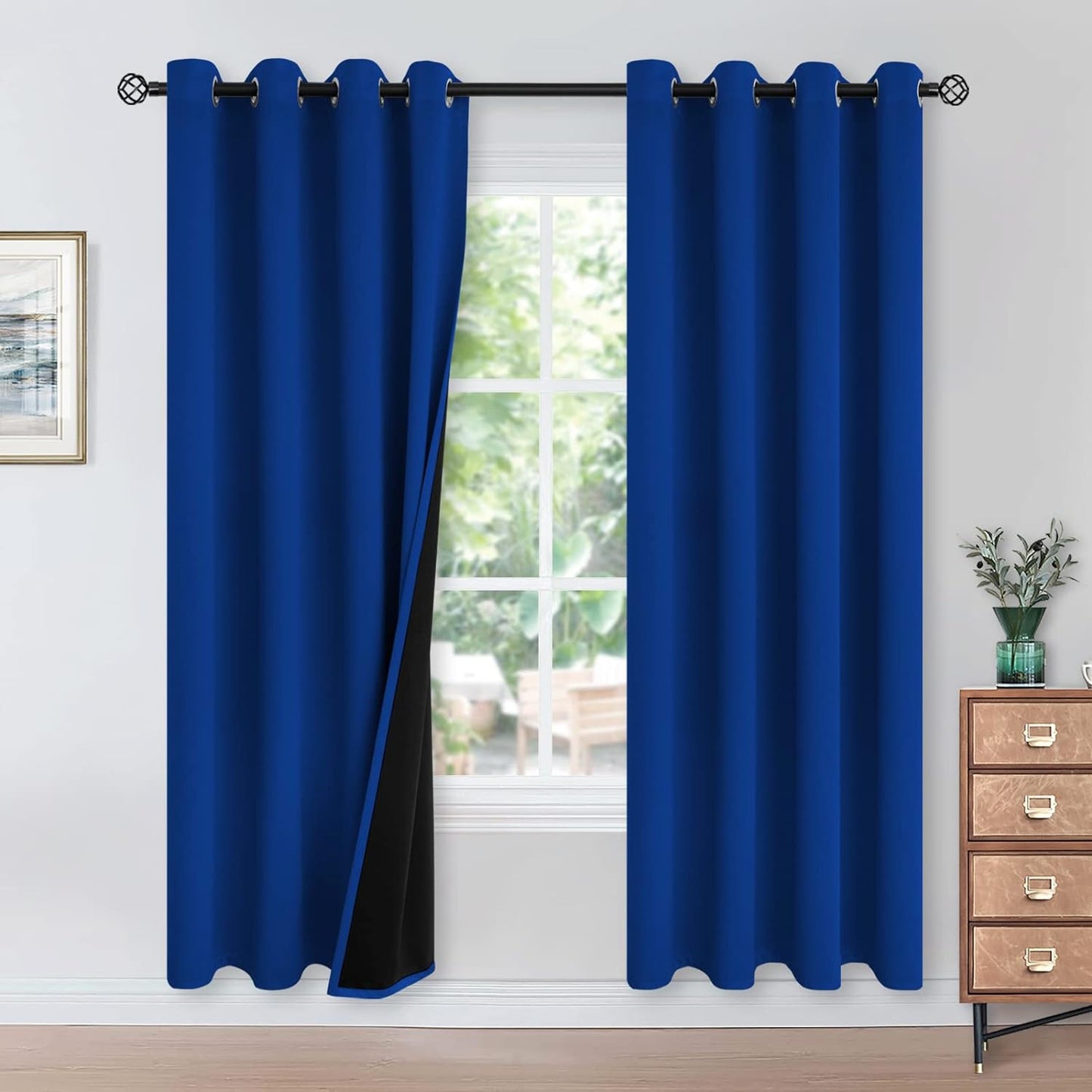 Youngstex Black 100% Blackout Curtains 63 Inches for Bedroom Thermal Insulated Total Room Darkening Curtains for Living Room Window with Black Back Grommet, 2 Panels, 42 X 63 Inch  YoungsTex Royal Blue 52W X 84L 