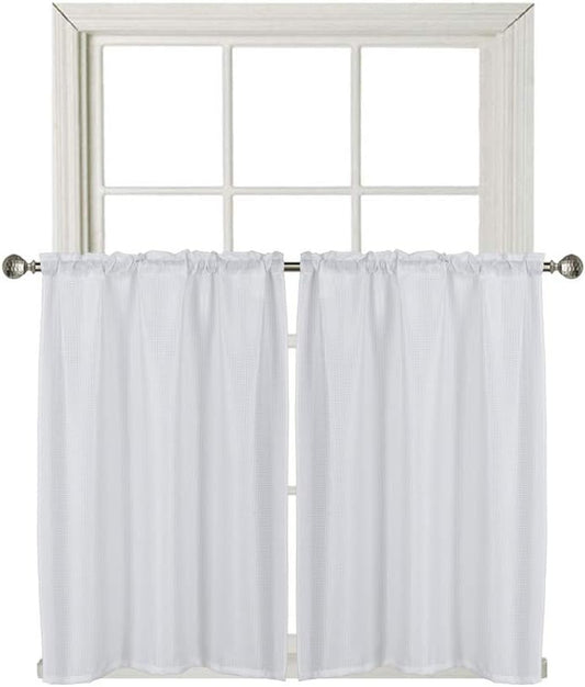 Home Queen White Waffle Bathroom Window Curtains, Water Repellent Rod Pocket Kitchen Drapes for Small Window, 2 Panels, 36 W X 45 L Inch Each  Better Design White W36 X L45 