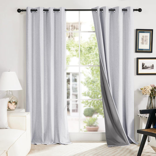 Deconovo Linen Blackout Curtains 84 Inch Length Set of 2, Thermal Curtain Drapes with Grey Coating, Total Light Blocking Waterproof Curtains for Indoor/Outdoor (Light Grey, 52W X 84L Inch)  Deconovo Light Grey 52X108 Inches 