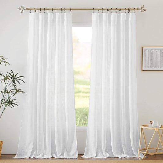 RYB HOME White Curtains & Drapes - Linen Textured Semi Sheer Curtains Privacy Panels for Living Room Bedroom Dining Bathroom Farmhouse Large Bay Window Decor, W 70 X L 95, 2 Pcs  RYB HOME   
