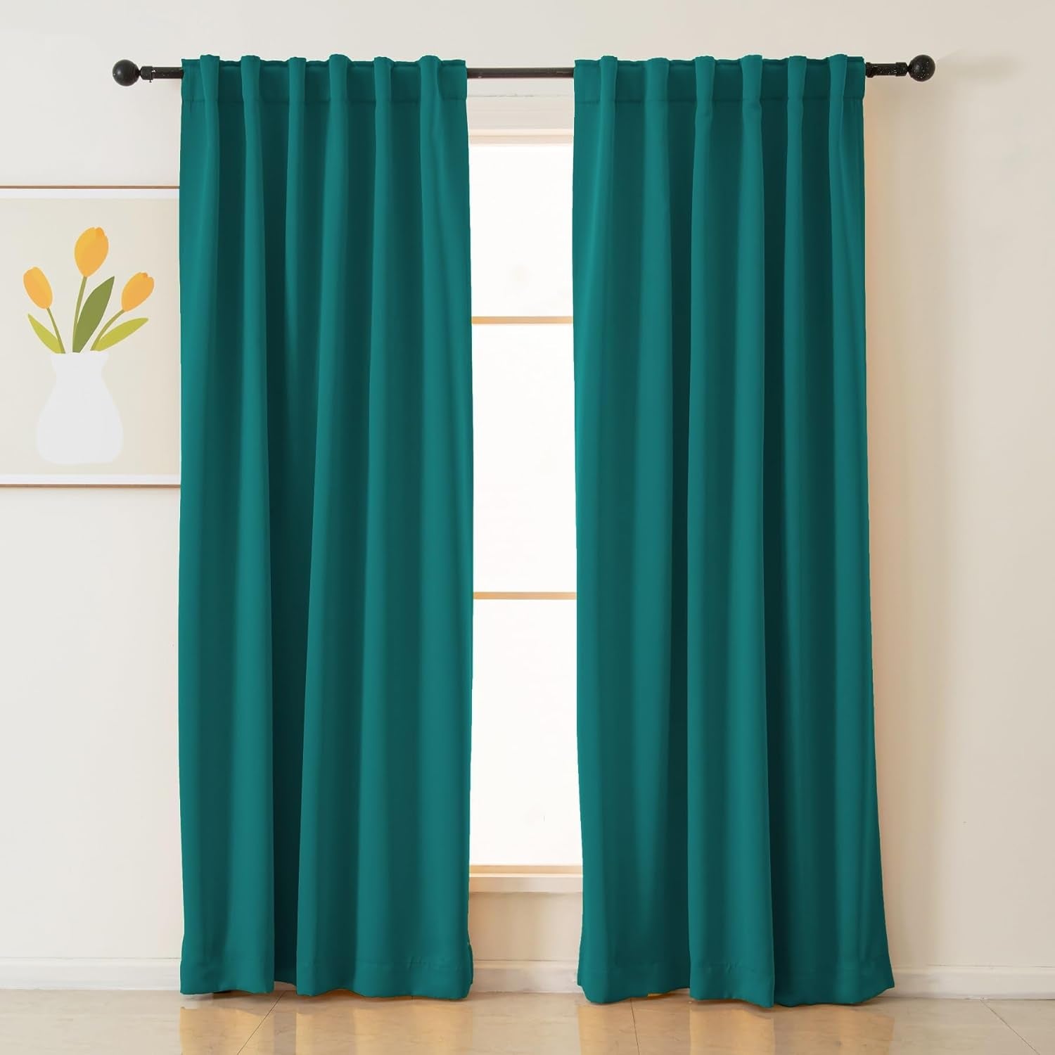 Pickluc Blackout Curtains 96 Inches Long 2 Panels, Black Out Drapes for Bedroom or Living Room, Back Tab and Rod Pocket Top, Set of Two, Dark Grey, 52" Wide and 96" Length.  Pickluc Teal 52"W X 96"L 