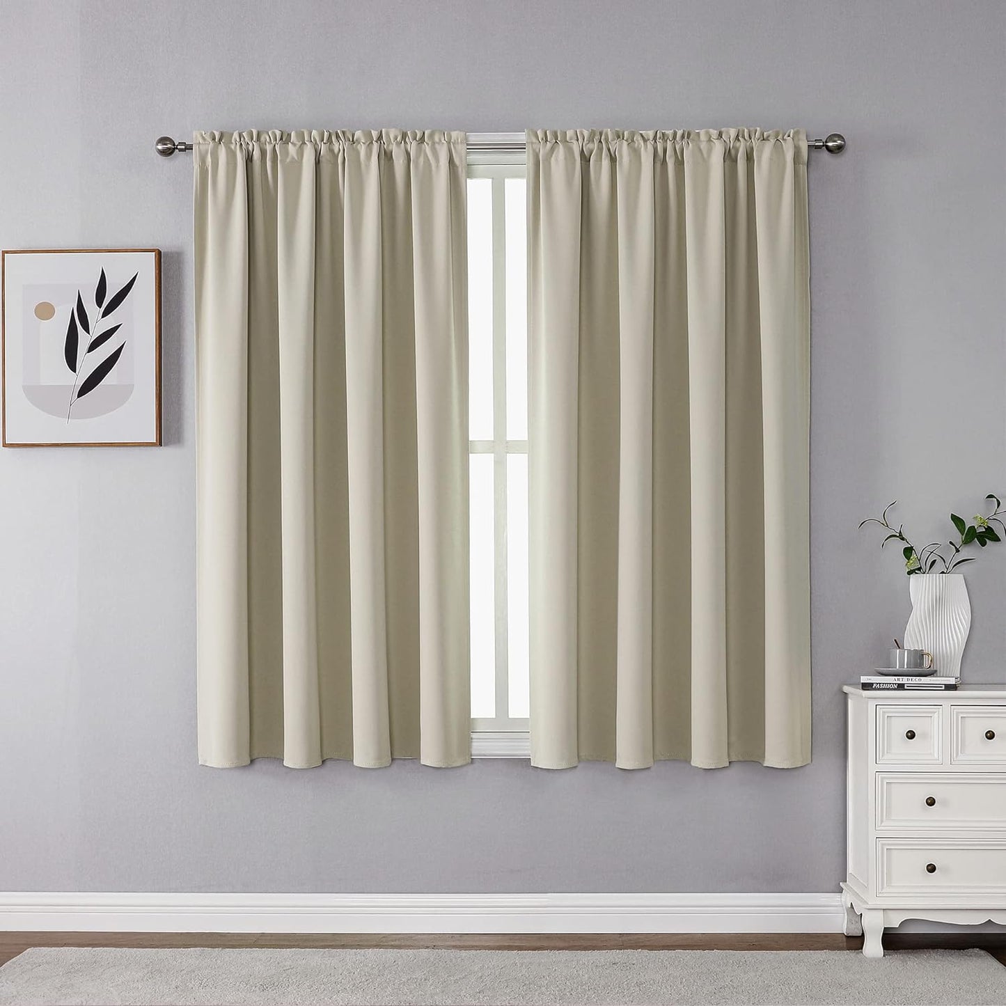 CUCRAF Blackout Curtains 84 Inches Long for Living Room, Light Beige Room Darkening Window Curtain Panels, Rod Pocket Thermal Insulated Solid Drapes for Bedroom, 52X84 Inch, Set of 2 Panels  CUCRAF Light Beige 52W X 54L Inch 2 Panels 