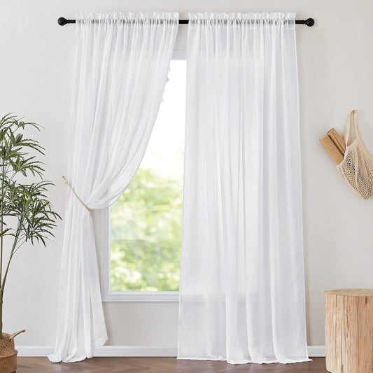 NICETOWN White Sheer Linen Curtains 84" Long 2 Panels, Rod Pocket Top Privacy with Light Filtering Semi Sheer Window Treatments Vertical Drapes for Sliding Glass Door/Bedroom, W66 X L84  NICETOWN   