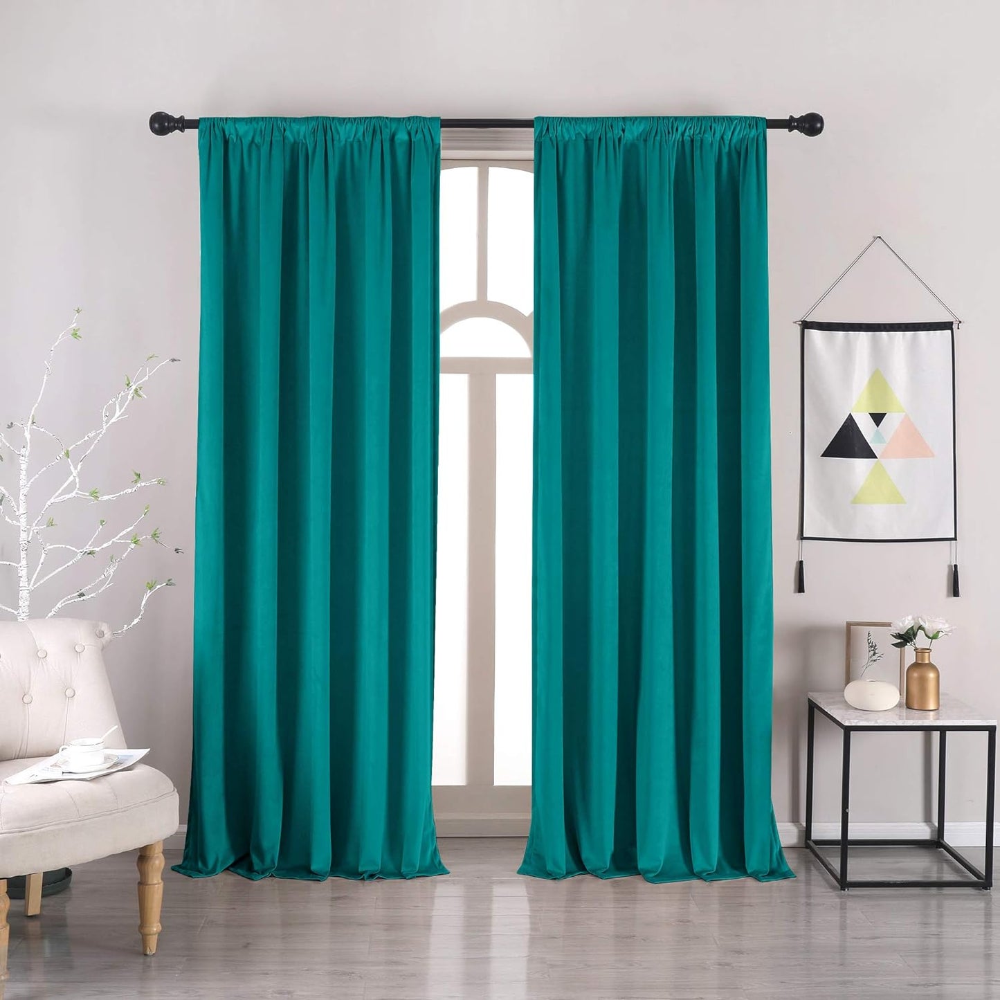 Nanbowang Green Velvet Curtains 63 Inches Long Dark Green Light Blocking Rod Pocket Window Curtain Panels Set of 2 Heat Insulated Curtains Thermal Curtain Panels for Bedroom  nanbowang Turquoise 52"X54" 