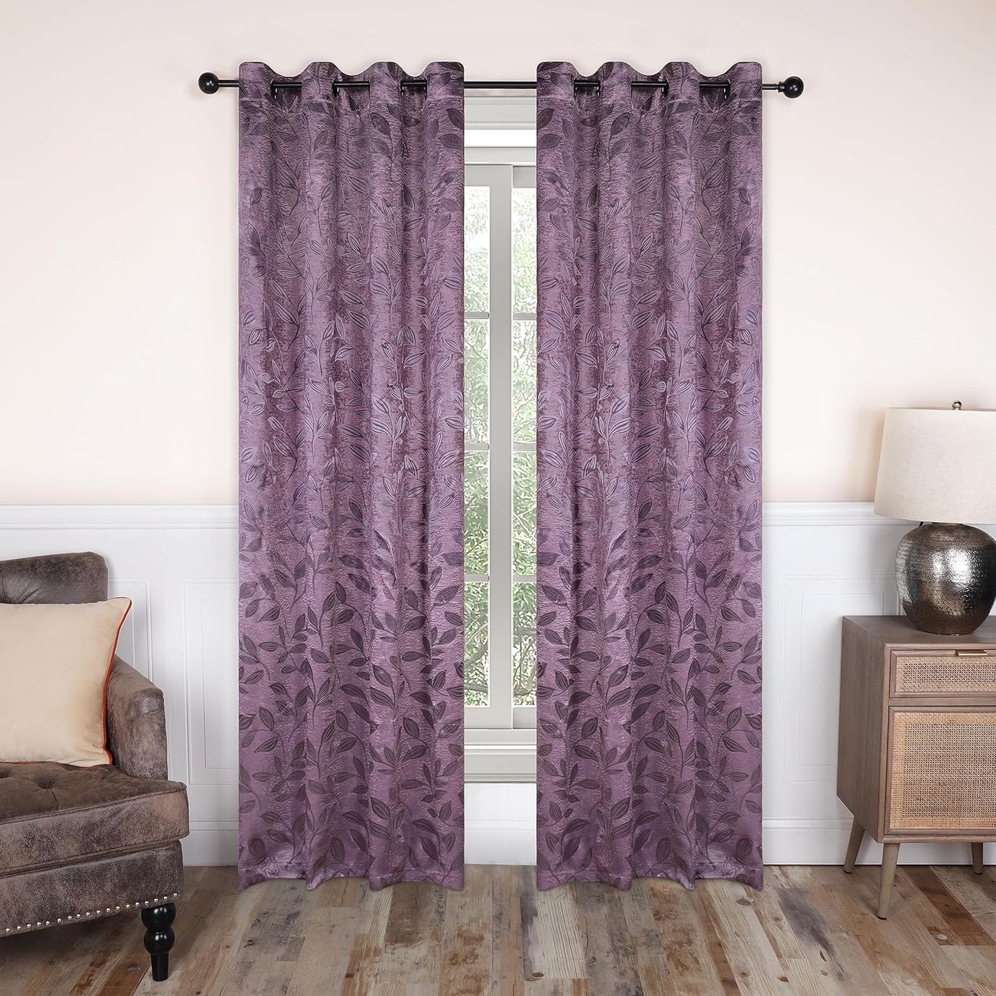 Superior Blackout Curtains, Room Darkening Window Accent for Bedroom, Sun Blocking, Thermal, Modern Bohemian Curtains, Leaves Collection, Set of 2 Panels, Rod Pocket - 52 in X 63 In, Nickel Black  Home City Inc. Wisteria 52 In X 72 In (W X L) 