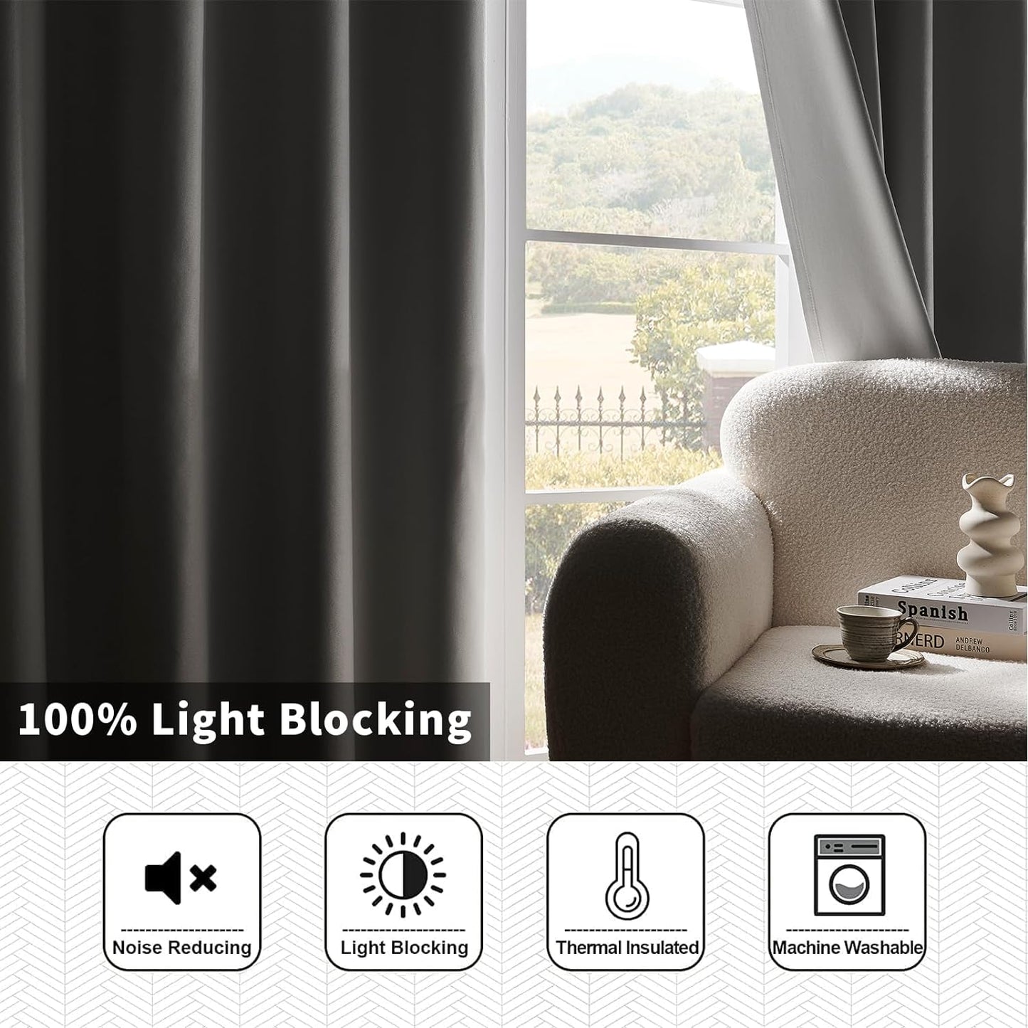 Joydeco 100% Blackout Curtains for Bedroom, Black Out Curtains 90 Inch Long, Ivory White Curtains for Living Room Window Thermal Insulated Drapes(W52 X L90 Inch, Ivory)  Joydeco   