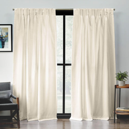 Exclusive Home Loha Light Filtering Pinch Pleat Curtain Panel Pair, 84" Length, Ivory  Amalgamted Textiles Ivory 27X84 
