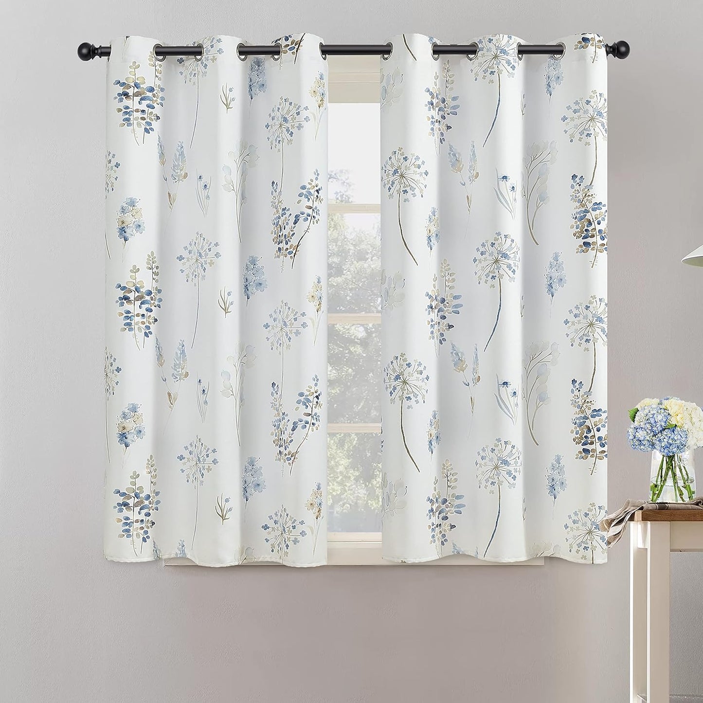 XTMYI 63 Inch Length Sage Green Window Curtains for Bedroom 2 Panels,Room Darkening Watercolor Floral Leaves 80% Blackout Flowered Printed Curtains for Living Room with Grommet,1 Pair Set  XTMYI Blue  Brown 34"X45" 