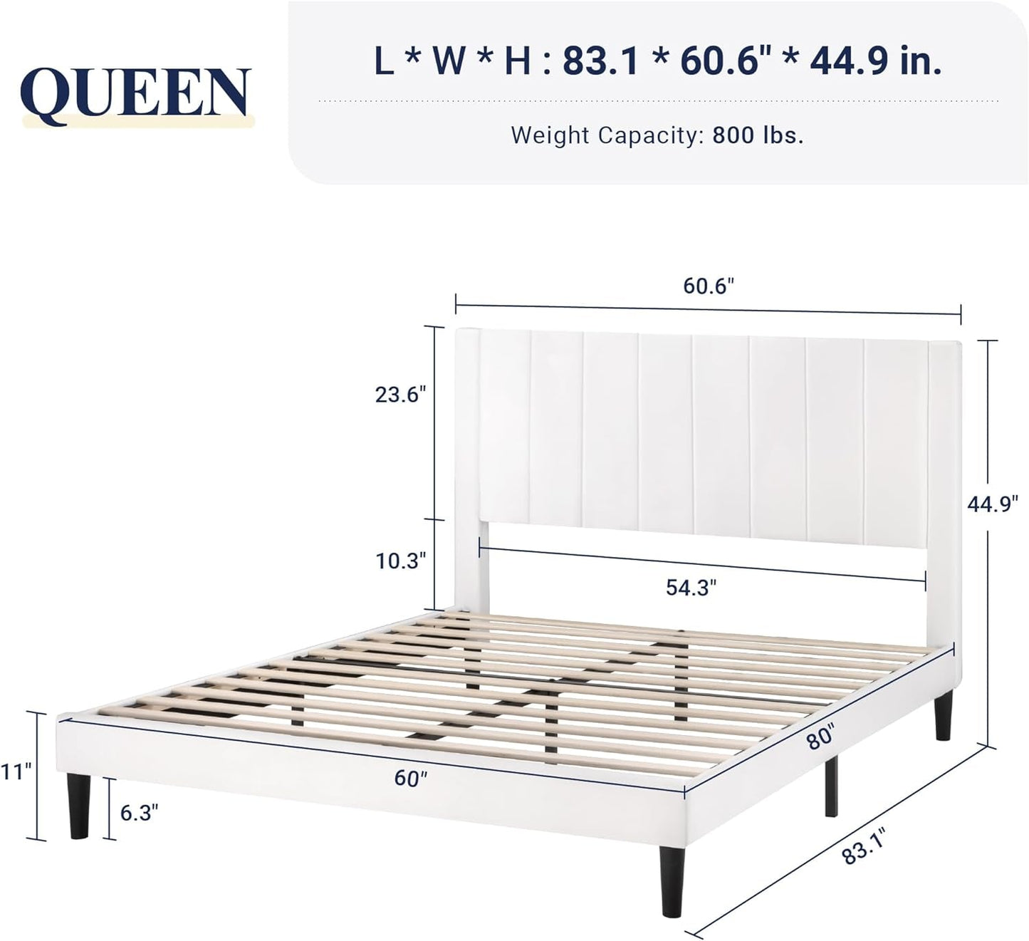 Allewie Queen Bed Frame/Velvet Upholstered Bed Frame with Vertical Channel Tufted Headboard/Strong Wooden Slats/Platform Bed Frame/Mattress Foundation/Box Spring Optional/Easy Assembly/White