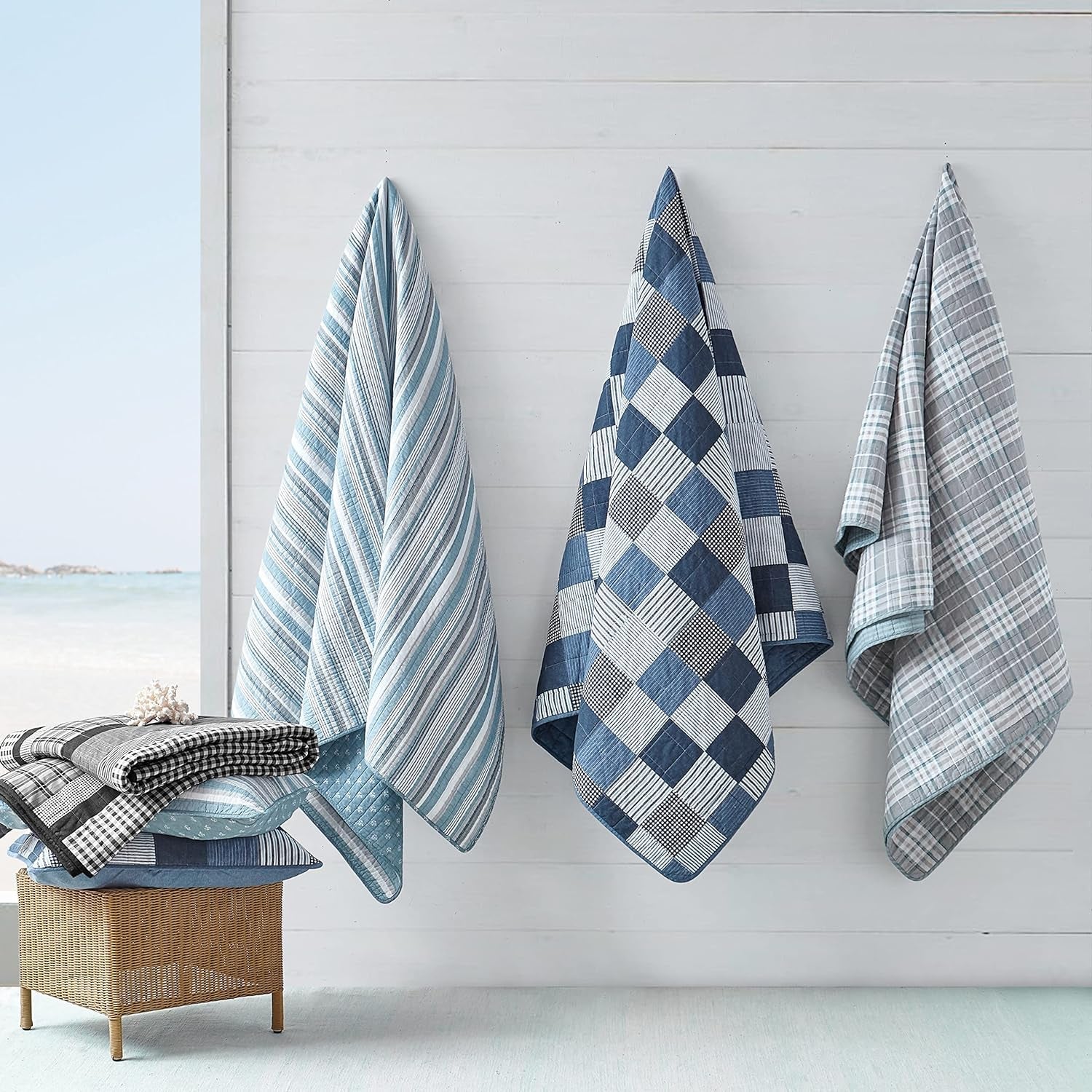 Nautica - Queen Quilt Set, Cotton Reversible Bedding with Matching Shams, Home Decor for All Seasons (Saltmarsh Blue, Queen)
