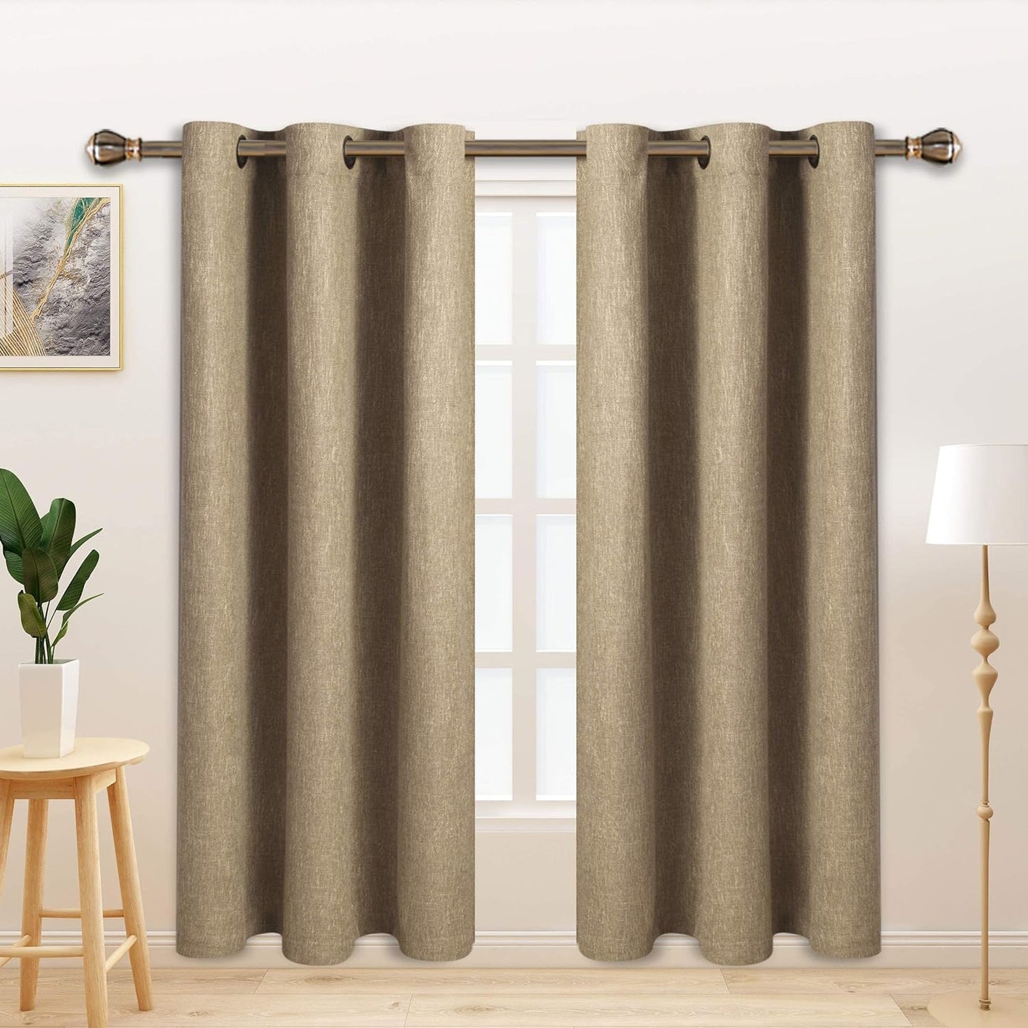 LORDTEX Linen Look Textured Blackout Curtains with Thermal Insulated Liner - Heavy Thick Grommet Window Drapes for Bedroom, 50 X 84 Inches, Ivory, Set of 2 Panels  LORDTEX Tan 40 X 72 Inches 