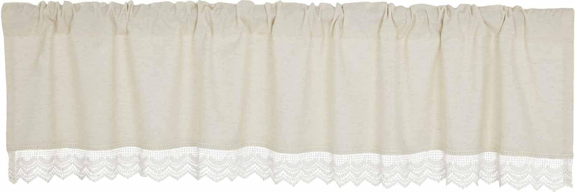 Piper Classics Flax and Lace Valance Curtain, 72" Wide, Natural Cream Window Topper W/Crochet Lace Trim, Vintage Farmhouse, Boho