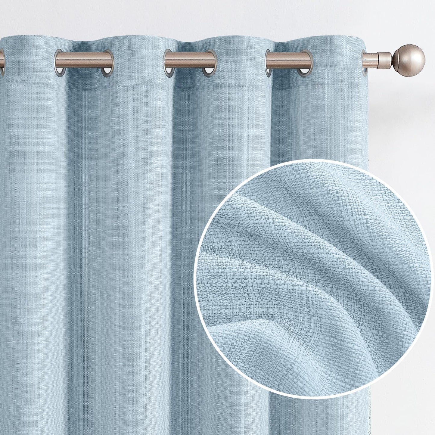Jinchan Curtains for Bedroom Living Room 84 Inch Long Room Darkening Farmhouse Country Window Curtains Heathered Denim Blue Curtains Grommet Curtains Drapes 2 Panels  CKNY HOME FASHION Grommet Heathered Sky Blue 50"W X 84"L 