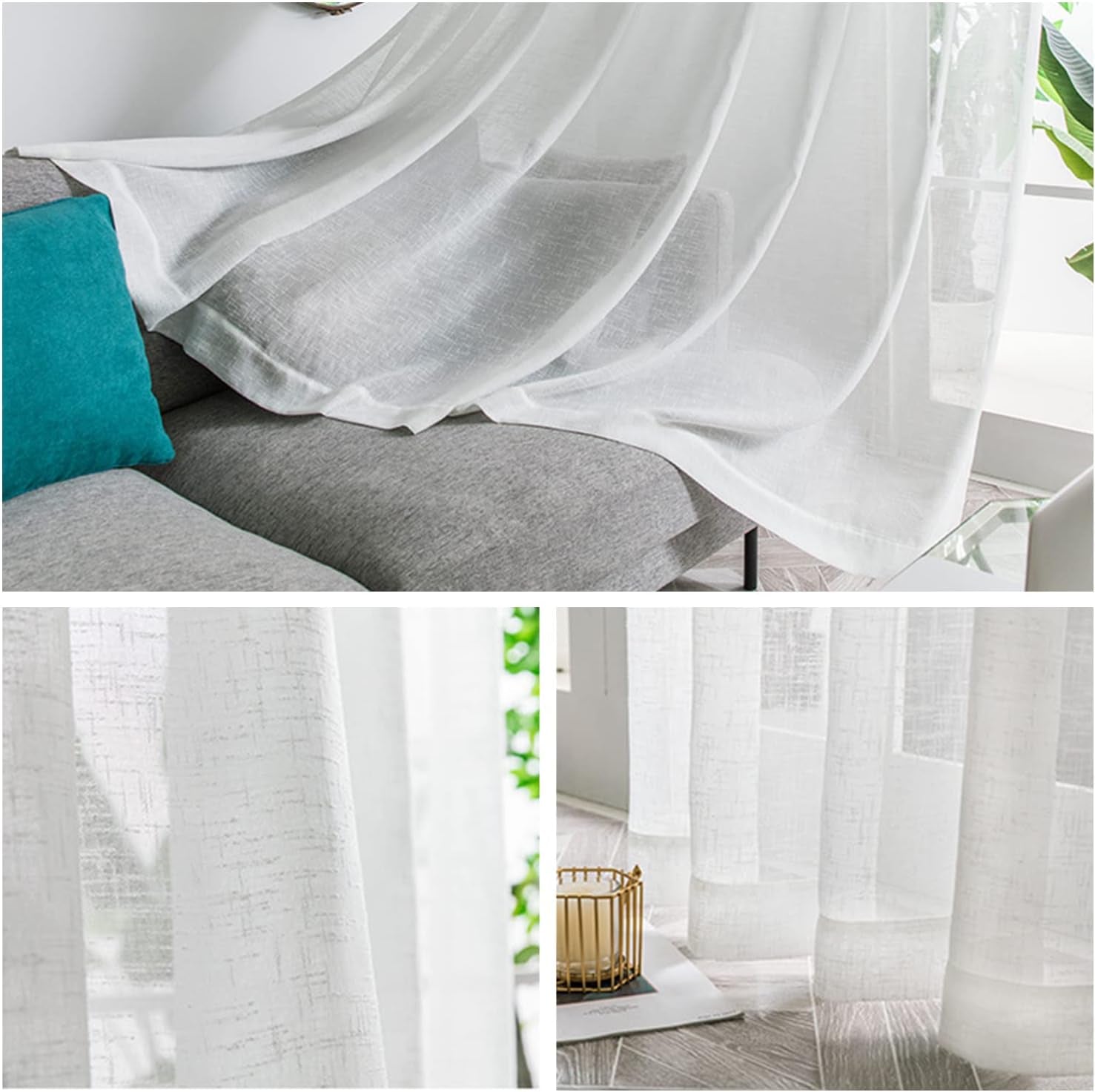 IYUEGO Linen White Solid Sheer Curtains Pinch Pleated Top with Custom Multi Size 72" W X 102" L (Two Panels)  I Love Curtains   