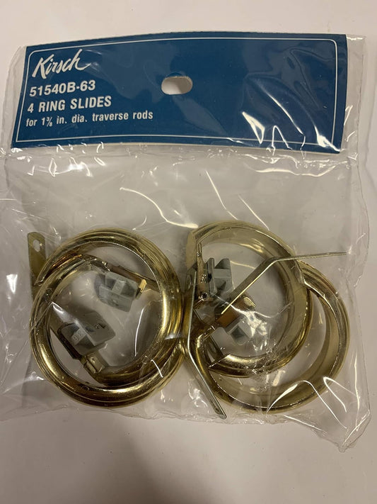 Kirsch 51540B-63, 4 Ring Slides for 1 3/8” Diameter Traverse Rods, Color: Brass