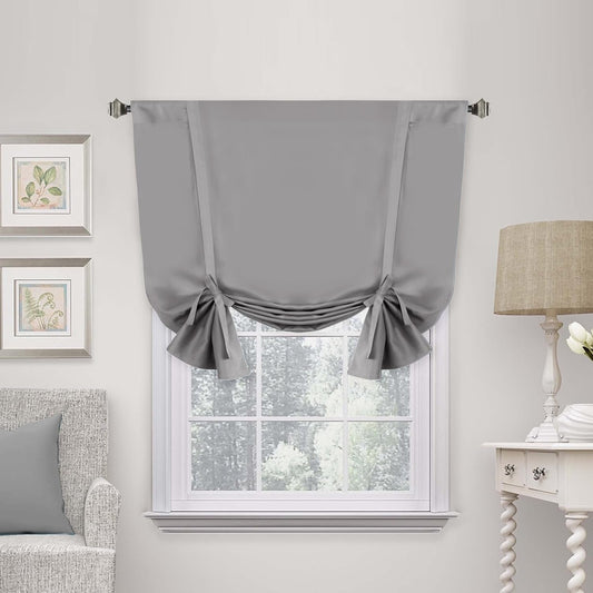 H.VERSAILTEX Blackout Tie up Curtain Thermal Insulated Curtain Bathroom Curtain Dove Gray Tie up Shade for Small Window (Rod Pocket Panel, 42 Inches W X 45 Inches L, Set of 1)