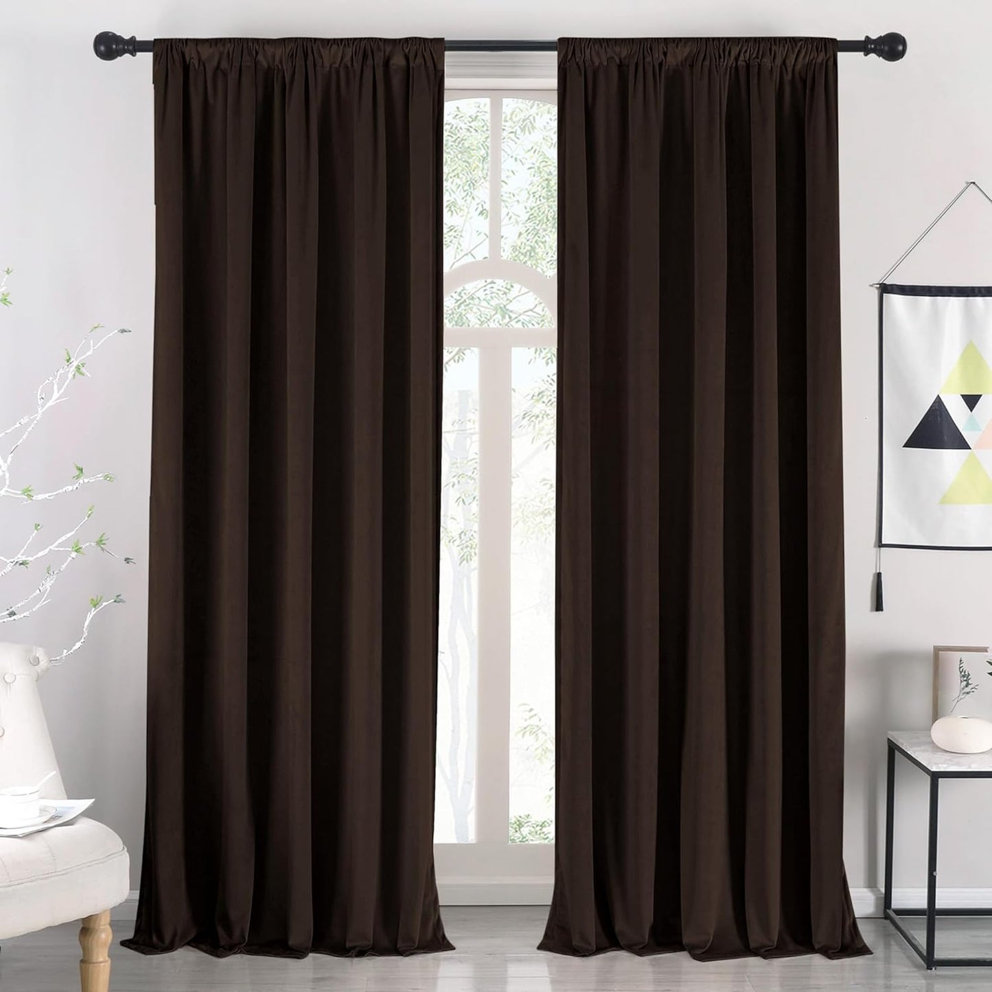 Nanbowang Green Velvet Curtains 63 Inches Long Dark Green Light Blocking Rod Pocket Window Curtain Panels Set of 2 Heat Insulated Curtains Thermal Curtain Panels for Bedroom  nanbowang Brown 52"X84" 