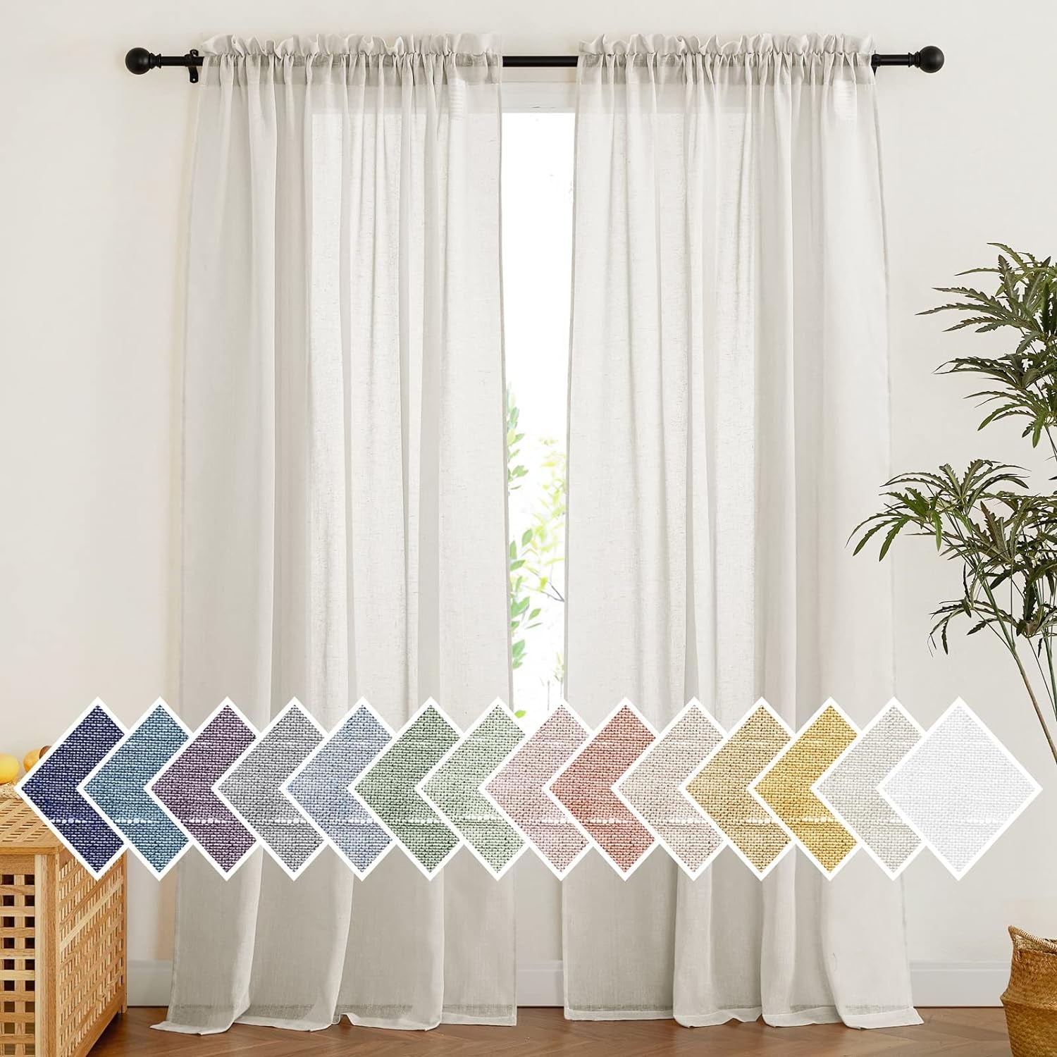 NICETOWN Semi Sheer White Curtains 84 Inch Long, Rod Pocket Sheer Linen Curtains & Drapes Balance Privacy & Light Panels for Bedroom/Living Room, W52 X L84, 2 Panels  NICETOWN Natural W52 X L84 