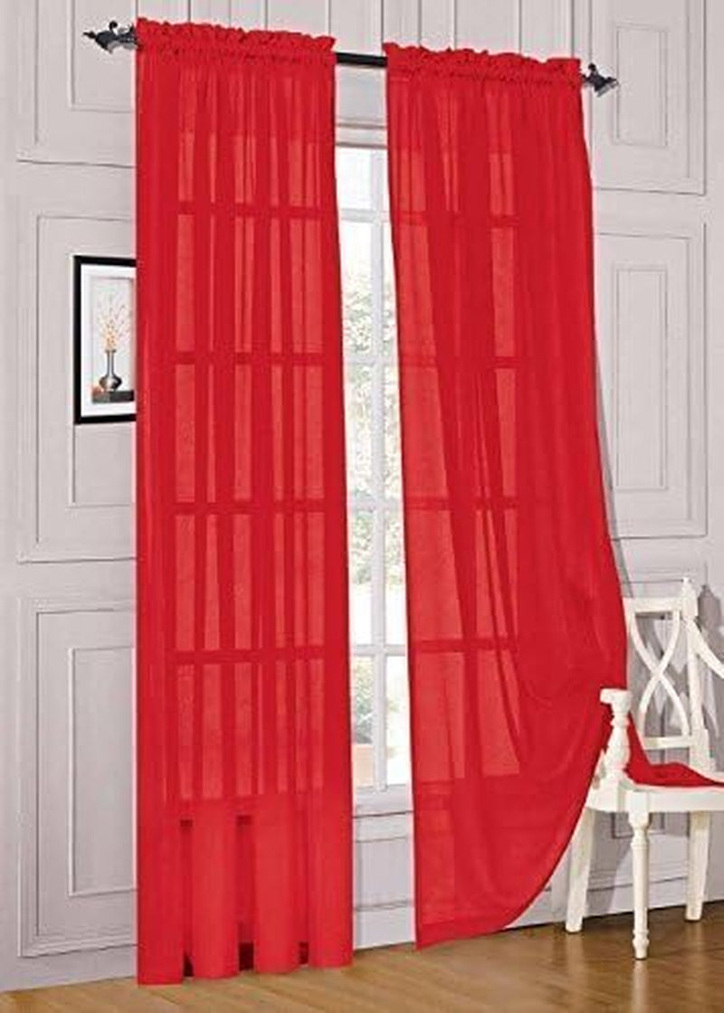 2 Piece Sheer Luxury Curtain Panel Set for Kitchen/Bedroom/Backdrop 84" Inches Long (White )  Jasmine Linen Red  