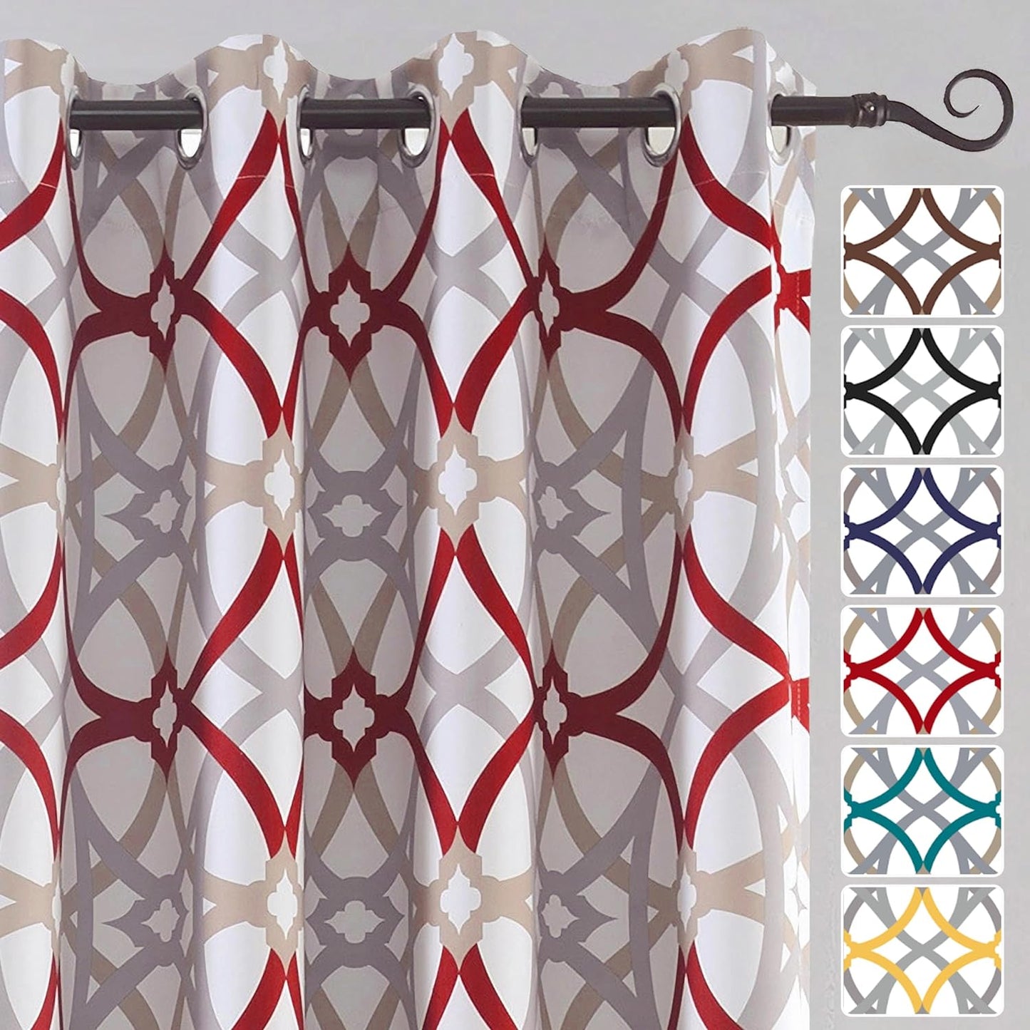 Driftaway Alexander Thermal Blackout Grommet Unlined Window Curtains Spiral Geo Trellis Pattern Set of 2 Panels Each Size 52 Inch by 84 Inch Red and Gray  DriftAway   