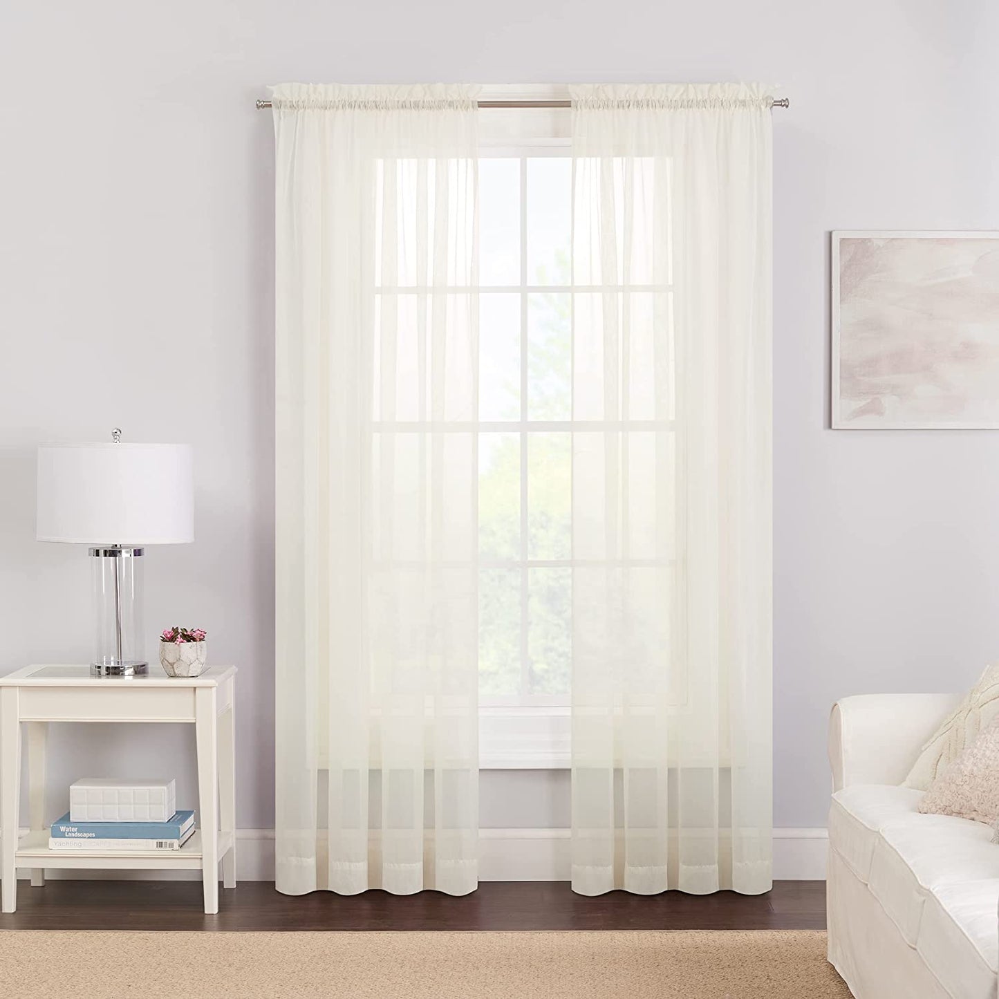 Pairs to Go Victoria Voile Modern Sheer Rod Pocket Window Curtains for Living Room (2 Panels), 59 in X 95 In, White  Ellery Homestyles Ivory Curtains 59 In X 84 In