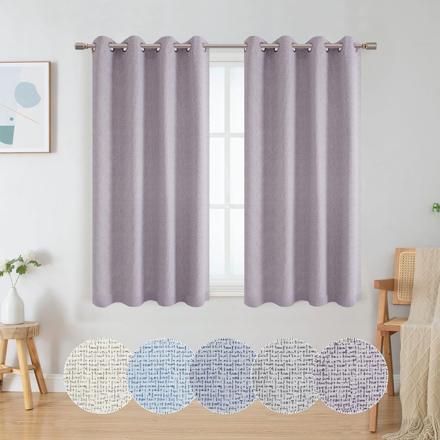 OWENIE Luke Black Out Curtains 63 Inch Long 2 Panels for Bedroom, Geometric Printed Completely Blackout Room Darkening Curtains, Grommet Thermal Insulated Living Room Curtain, 2 PCS, Each 42Wx63L Inch  OWENIE Purple 42"W X 45"L | 2 Pcs 