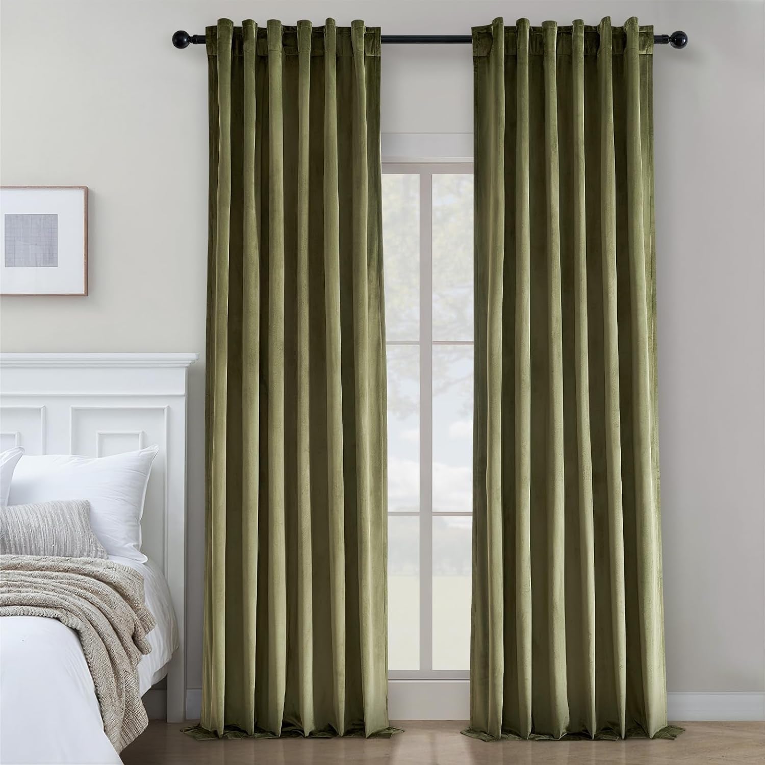 Topfinel Olive Green Velvet Curtains 84 Inches Long for Living Room,Blackout Thermal Insulated Curtains for Bedroom,Back Tab Modern Window Treatment for Living Room,52X84 Inch Length,Olive Green  Top Fine   