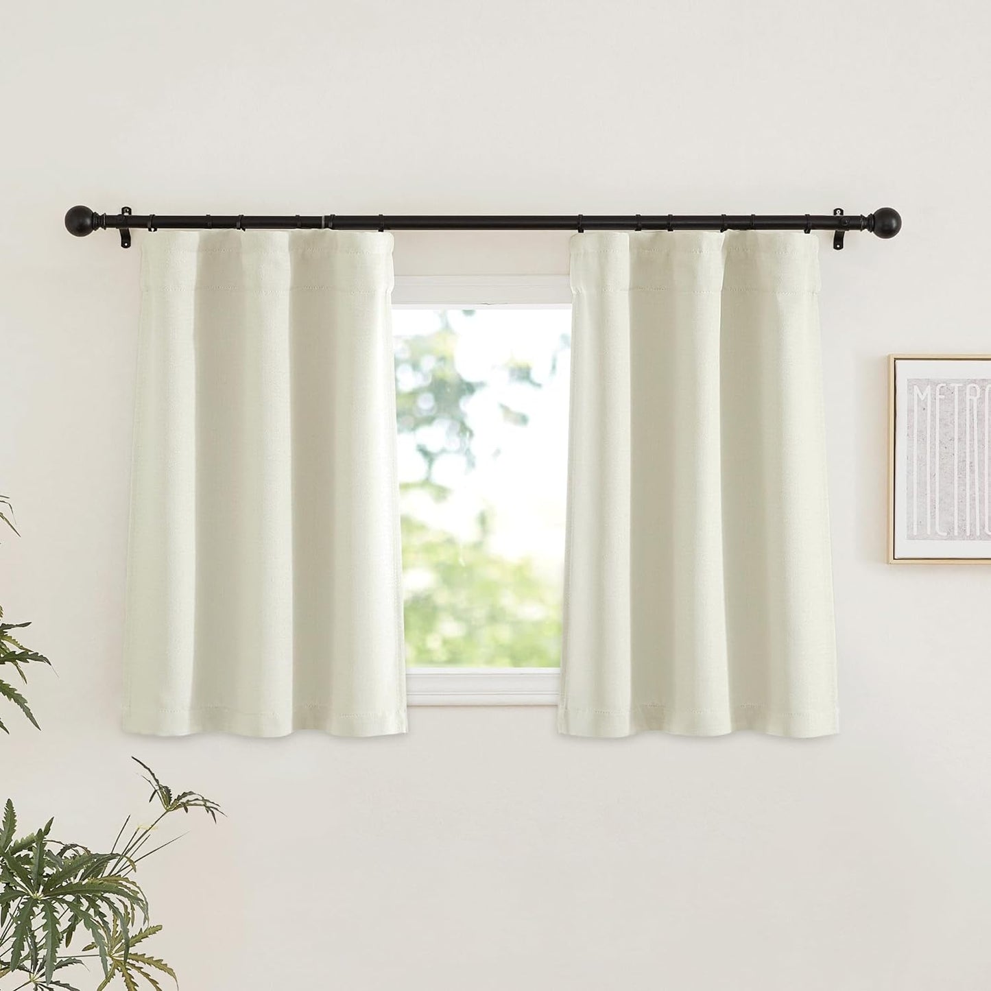 NICETOWN Faux Linen Room Darkening Curtains & Drapes for Living Room, Dual Rod Pockets & Hook Belt Heat/Light Blocking Window Treatments Thermal Drapes for Bedroom, Angora, W52 X L84, 2 Panels  NICETOWN Natural W34 X L30 