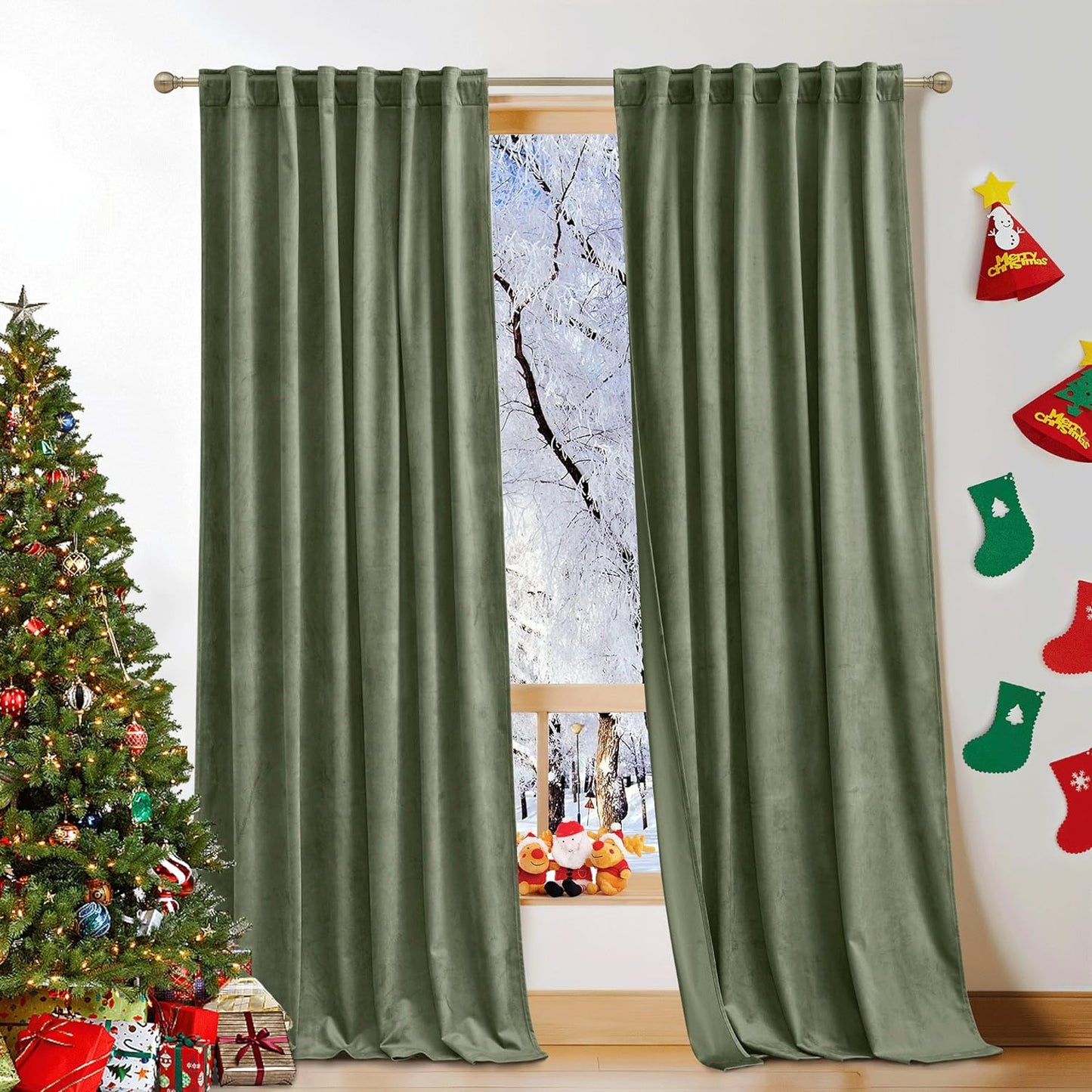 KGORGE Green Velvet Curtains 84 Inches Super Soft Room Darkening Thermal Insulating Window Curtains & Drapes for Bedroom Living Room Backdrop Holiday Christmas Decor, Hunter Green, W 52 X L 84, 2 Pcs  KGORGE Sage Green W 52 X L 96 